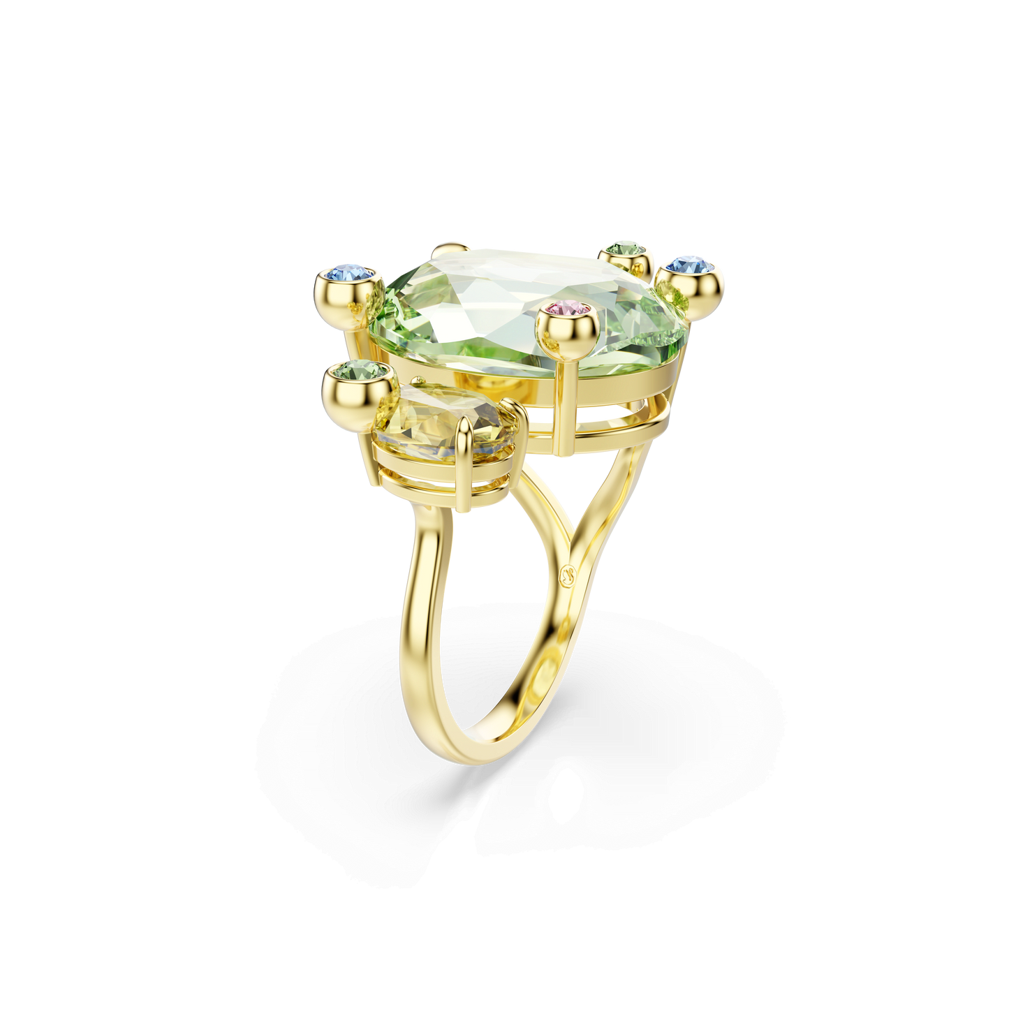 Gema open ring, Mixed cuts, Multicolored, Gold-tone plated