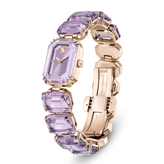 Watch, Octagon cut bracelet, Purple, Champagne gold-tone finish 5722364