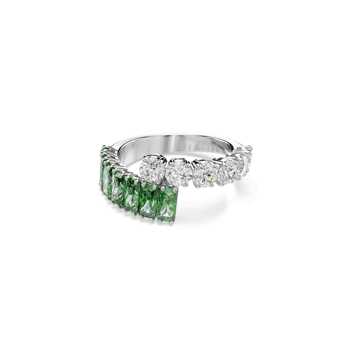 Matrix ring, Mixed cuts, Green, Rhodium plated 5722456