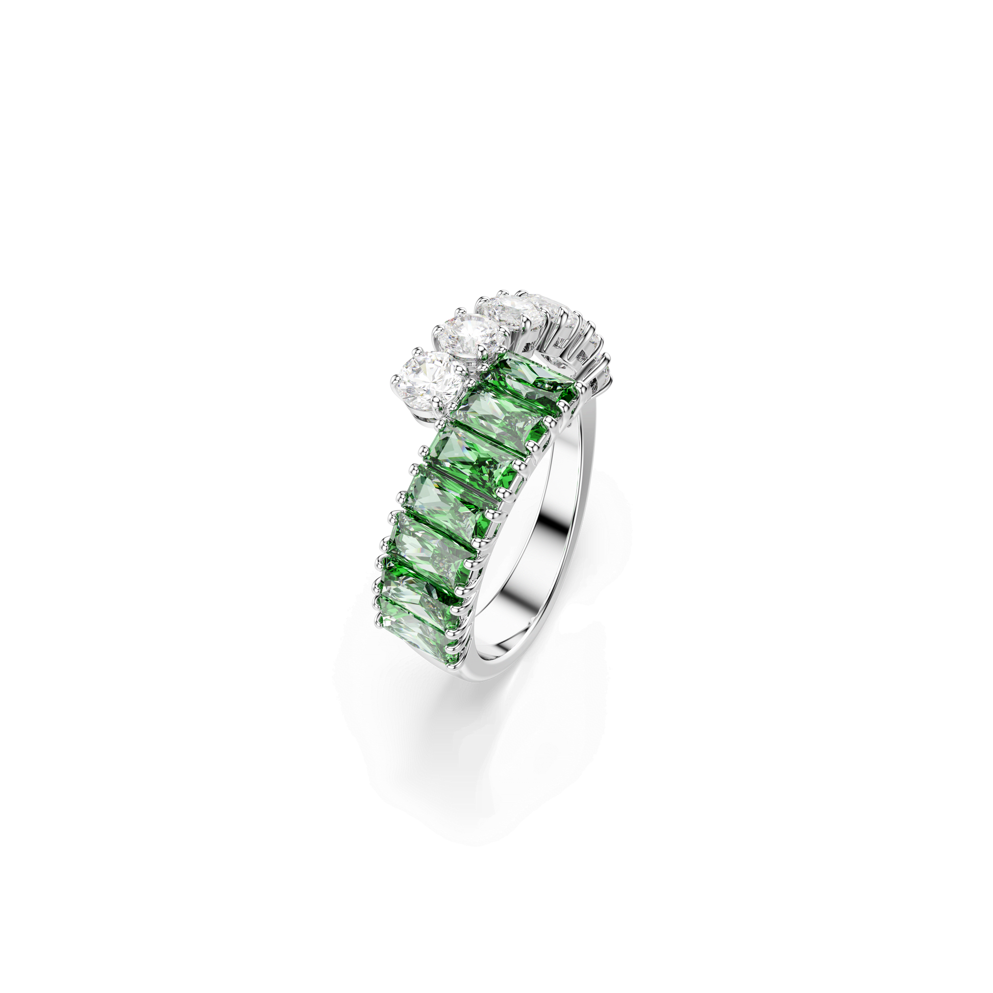 Matrix ring, Mixed cuts, Green, Rhodium plated 5722456