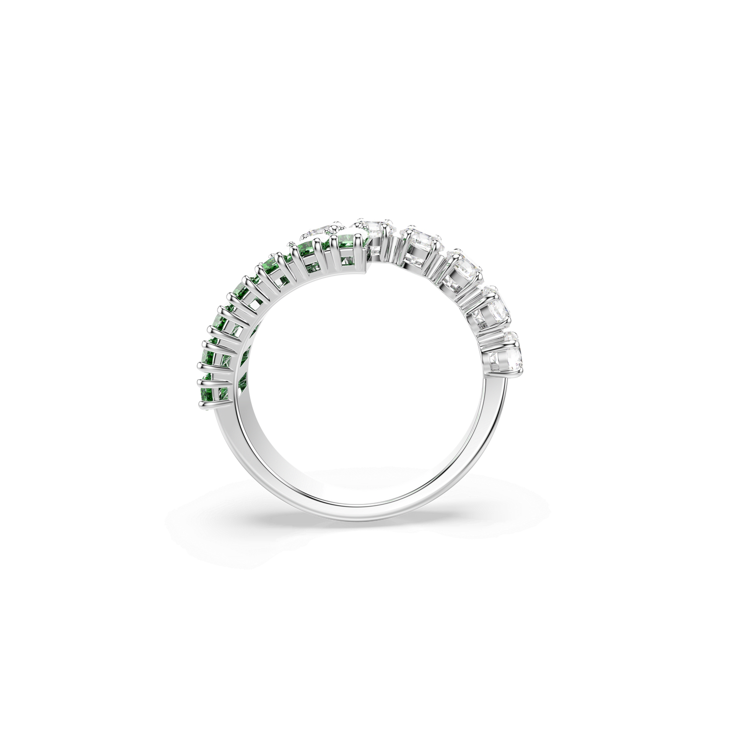 Matrix ring, Mixed cuts, Green, Rhodium plated 5722456