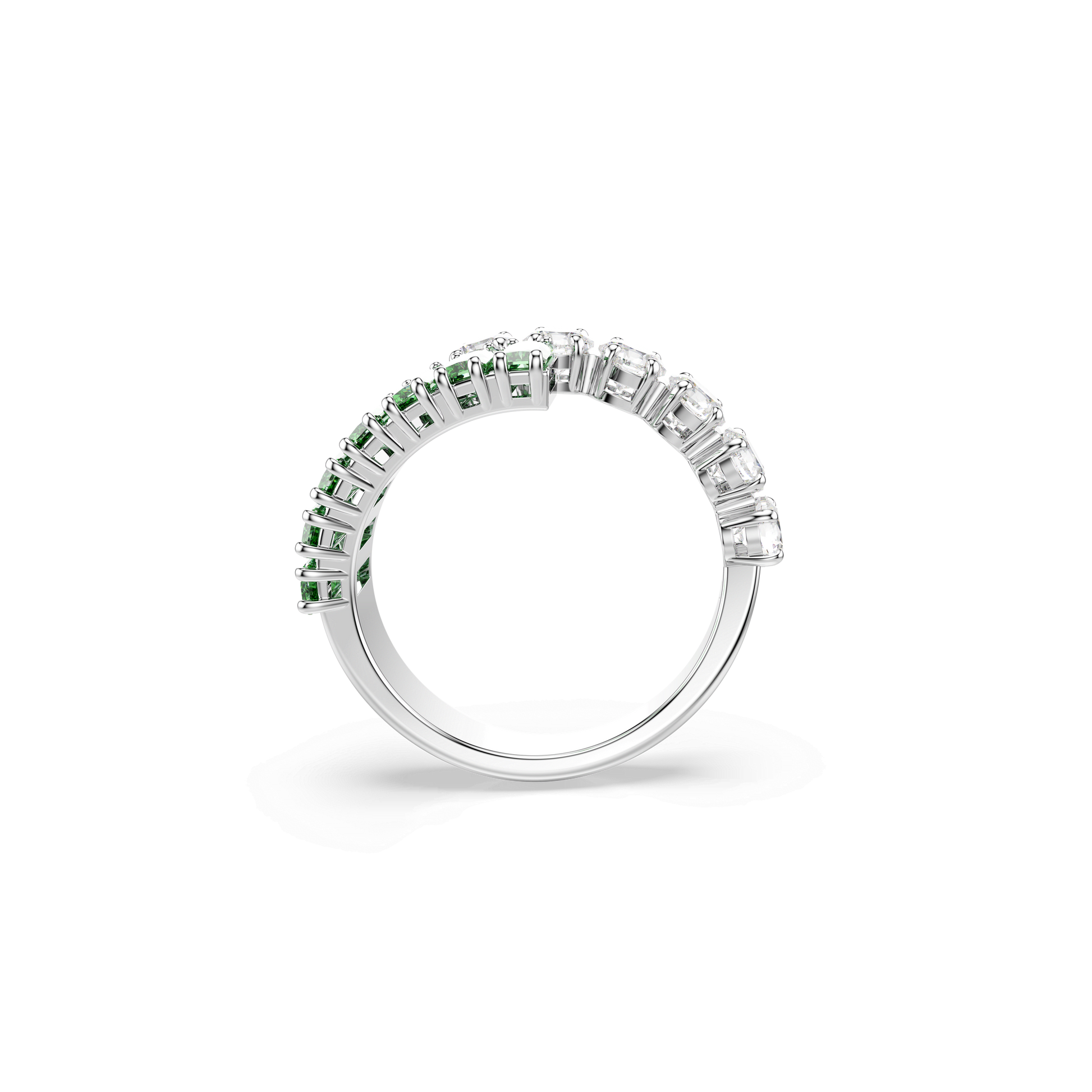Matrix ring, Mixed cuts, Green, Rhodium plated 5722456