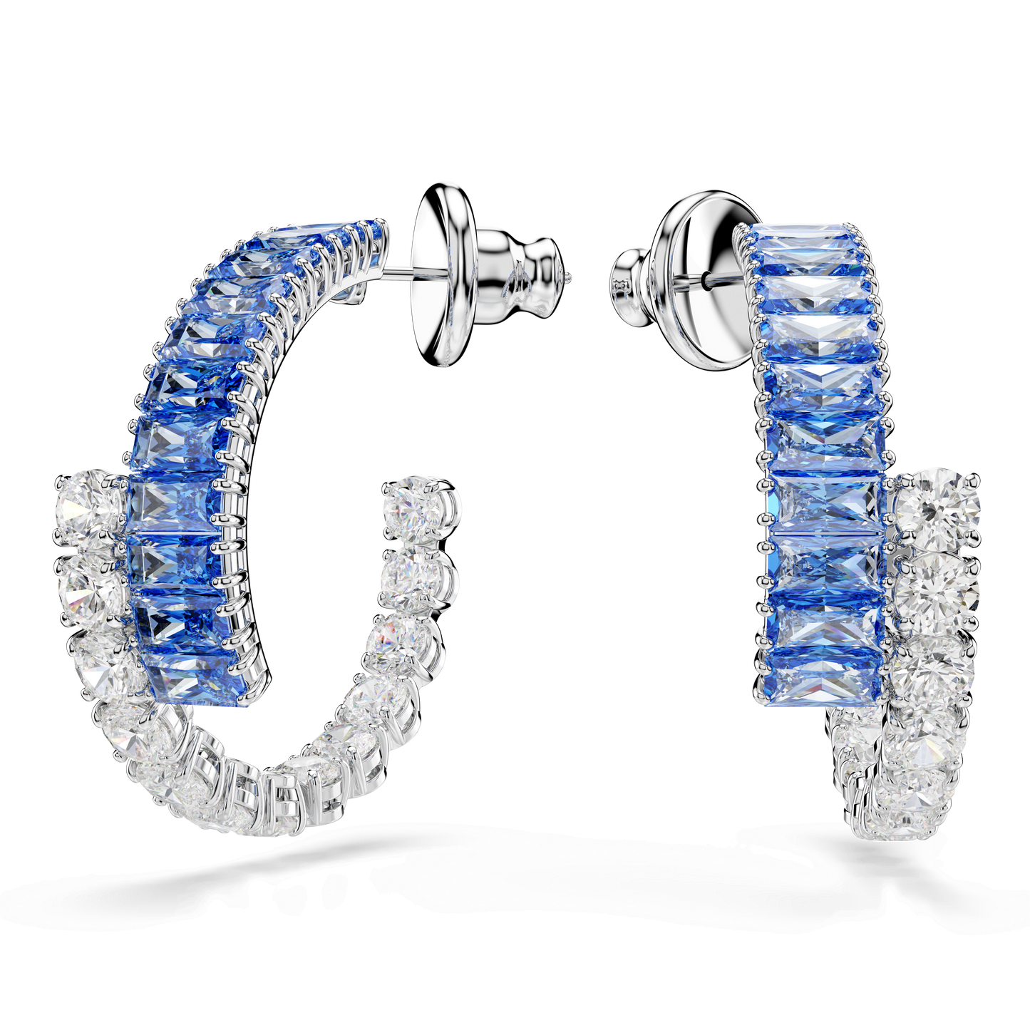 Matrix hoop earrings, Mixed cuts, Blue, Rhodium plated 5722459
