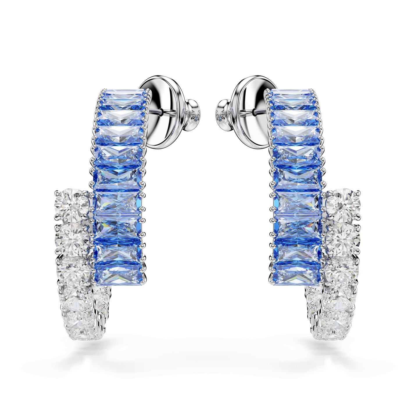 Matrix hoop earrings, Mixed cuts, Blue, Rhodium plated 5722459