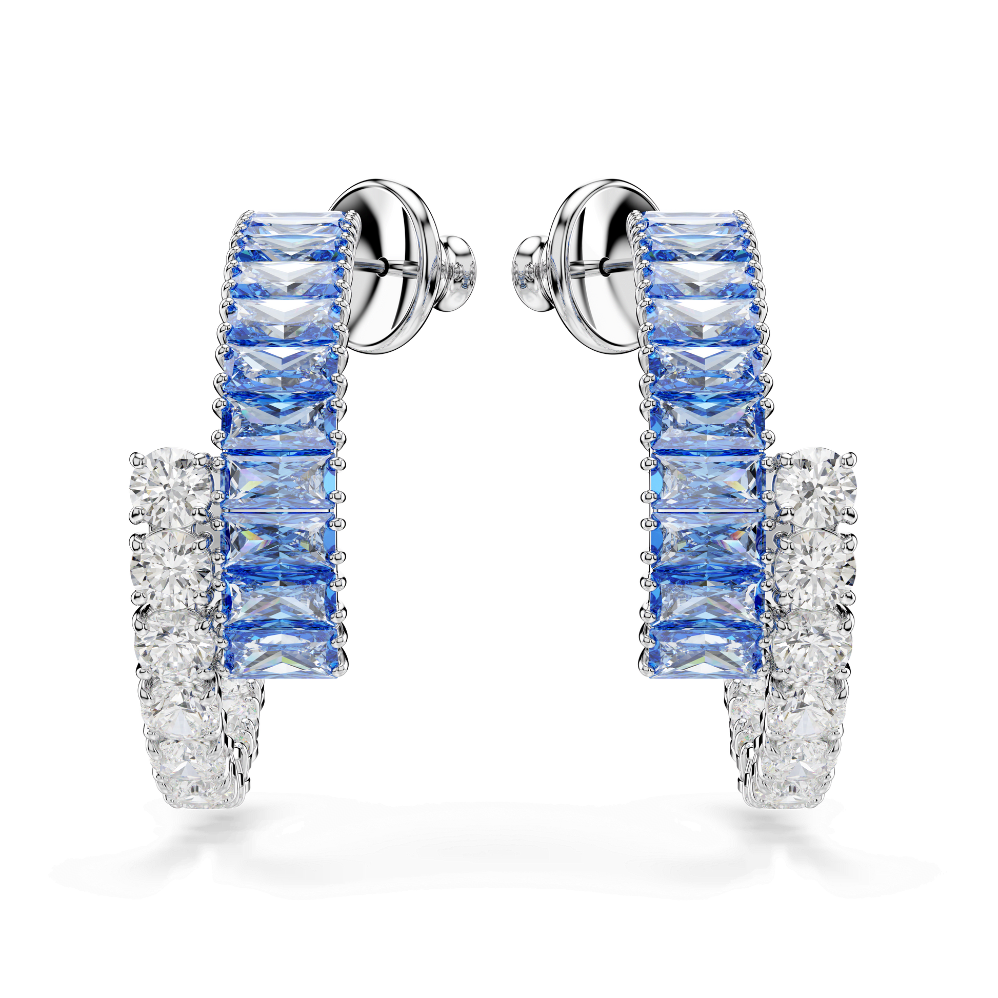 Matrix hoop earrings, Mixed cuts, Blue, Rhodium plated 5722459