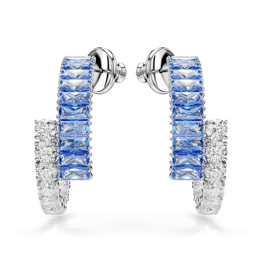 Matrix hoop earrings, Mixed cuts, Blue, Rhodium plated 5722459