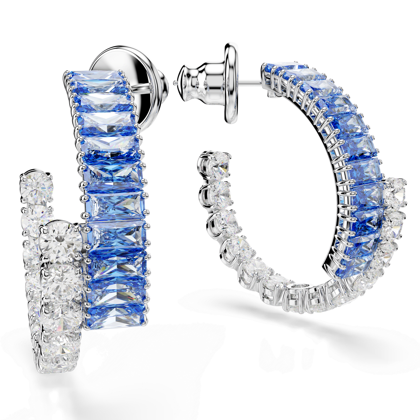 Matrix hoop earrings, Mixed cuts, Blue, Rhodium plated 5722459