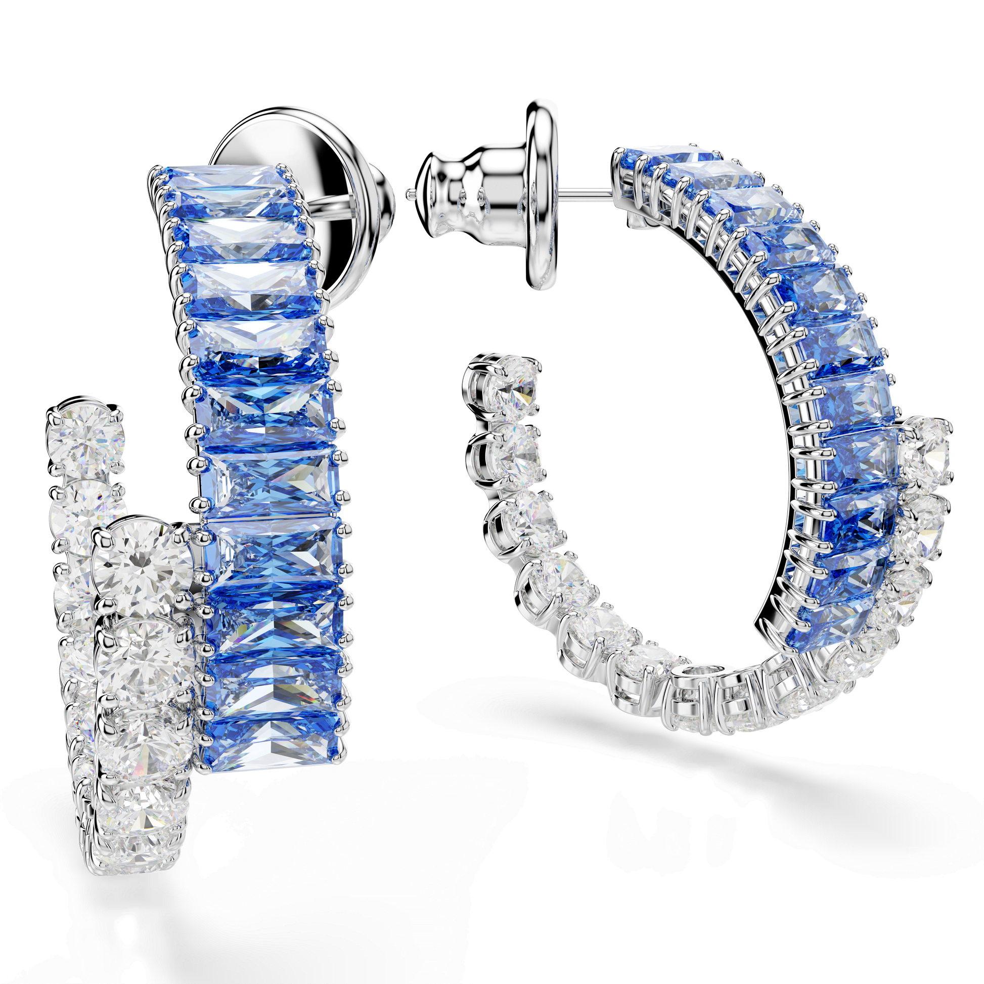 Matrix hoop earrings, Mixed cuts, Blue, Rhodium plated 5722459