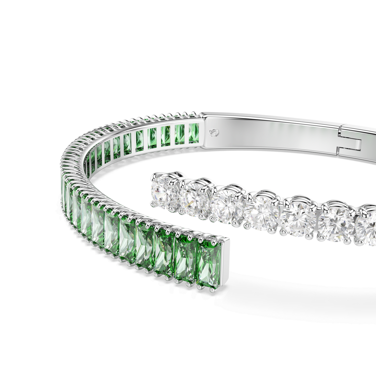 Matrix bangle, Mixed cuts, Green, Rhodium plated 5722461