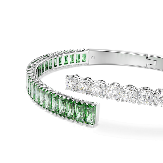 Matrix bangle, Mixed cuts, Green, Rhodium plated 5722461