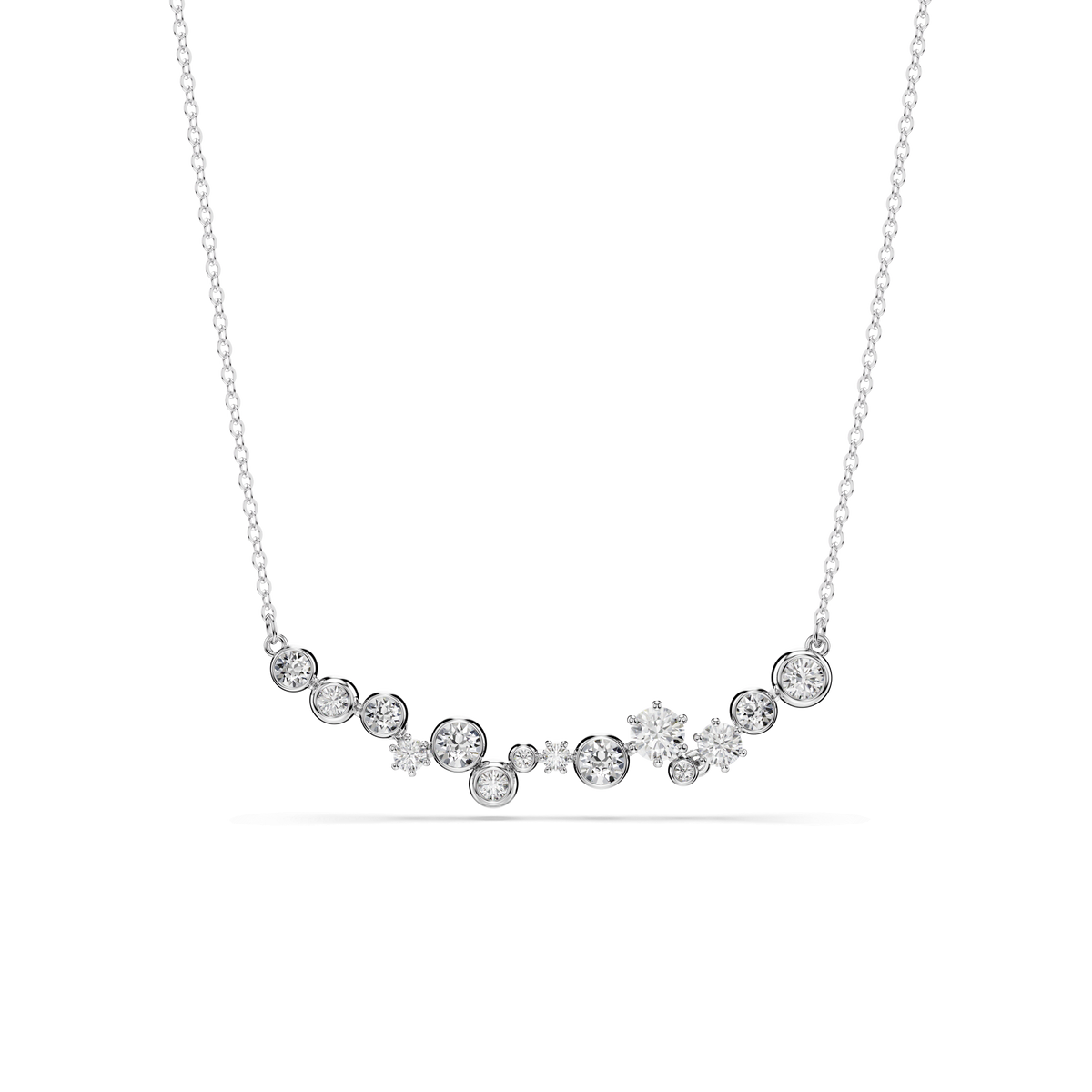 Constella necklace, Mixed cuts, White, Rhodium plated