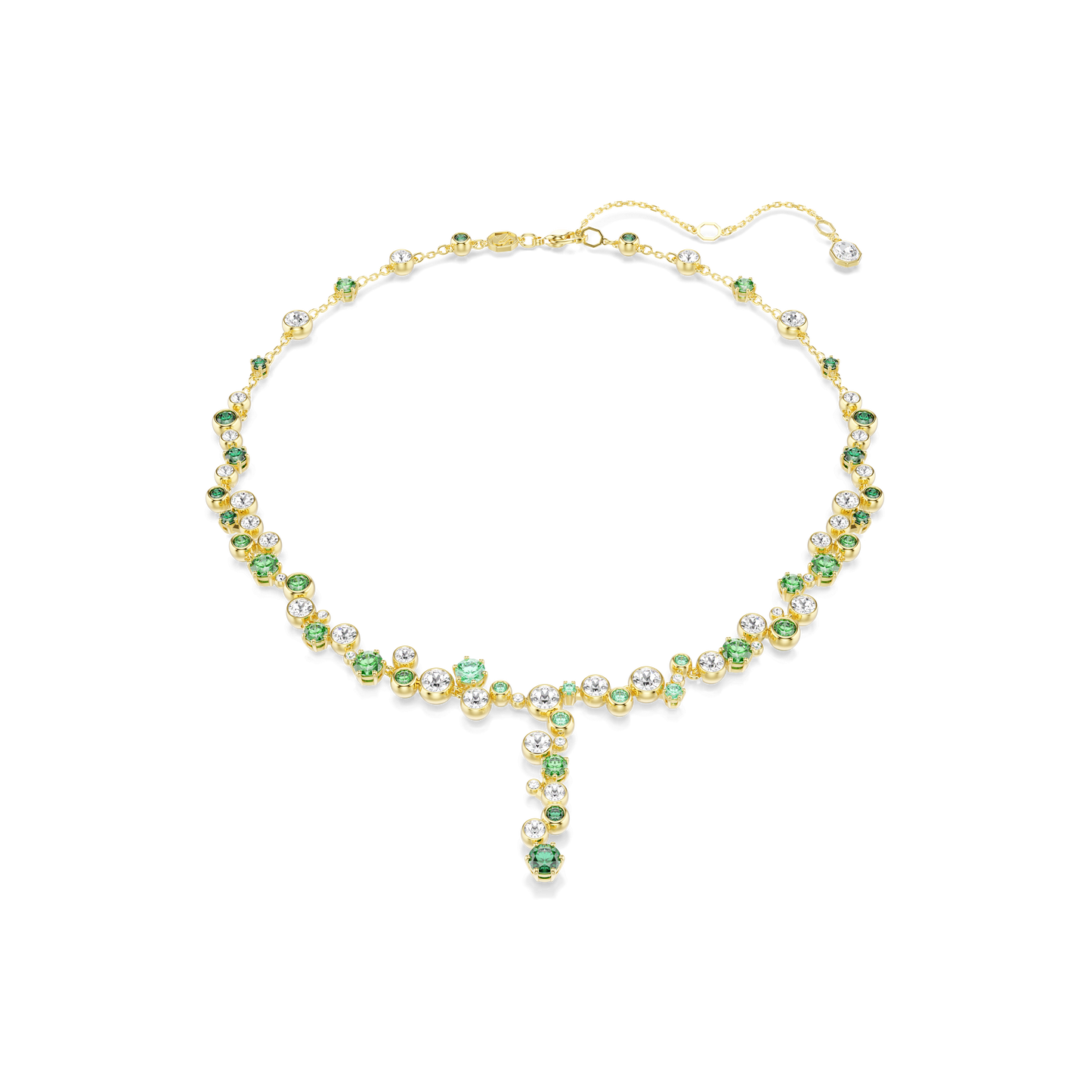Constella Y necklace, Mixed cuts, Green, Gold-tone plated 5722474
