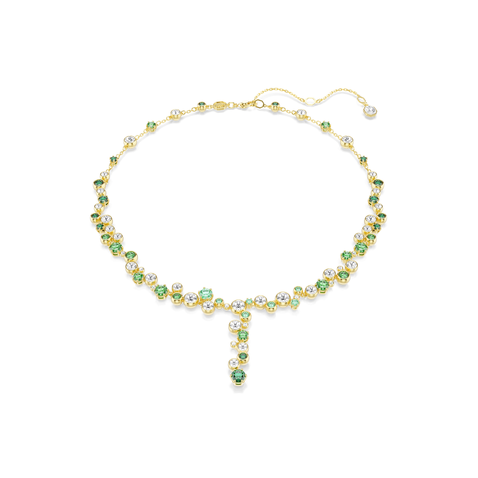 Constella Y necklace, Mixed cuts, Green, Gold-tone plated 5722474