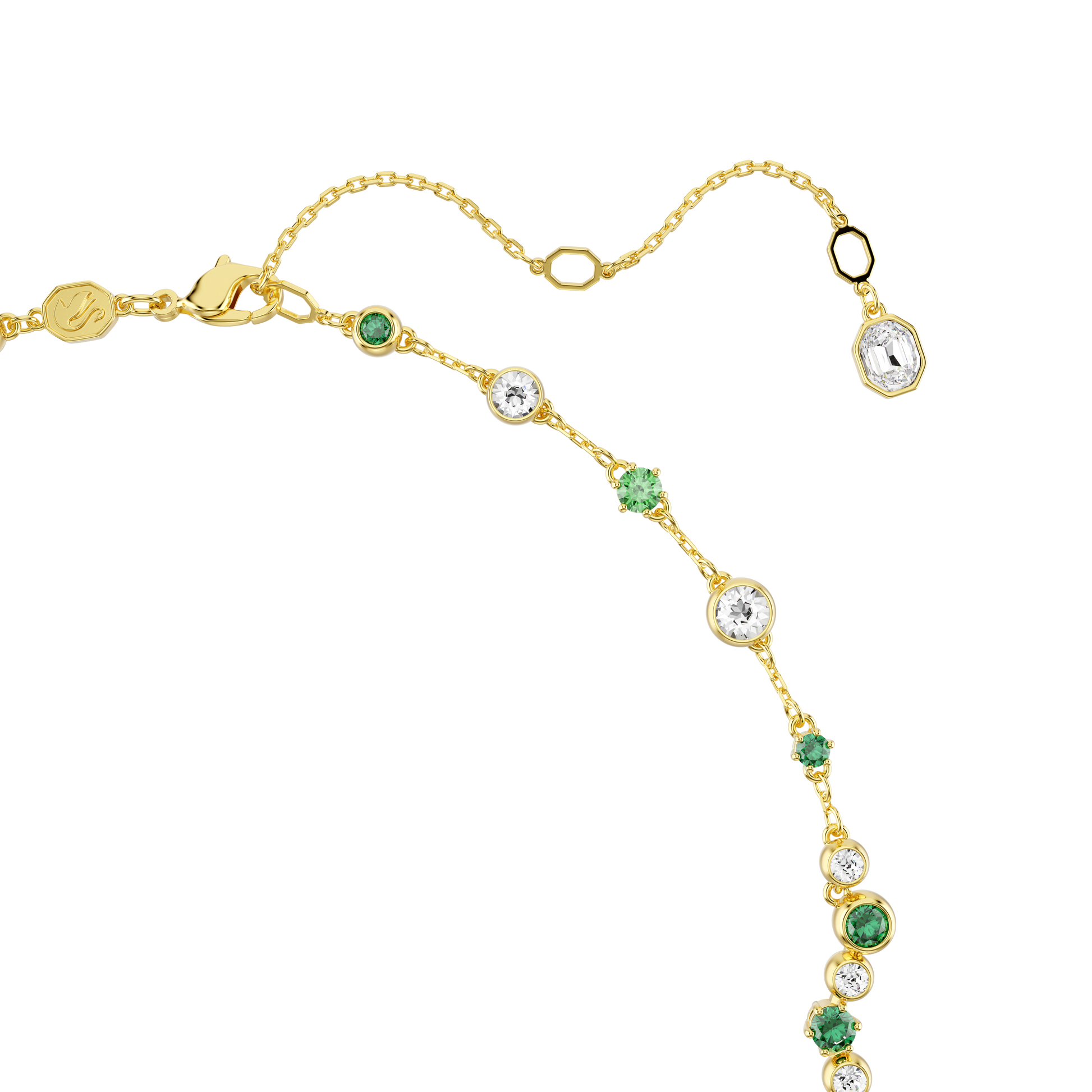 Constella Y necklace, Mixed cuts, Green, Gold-tone plated 5722474