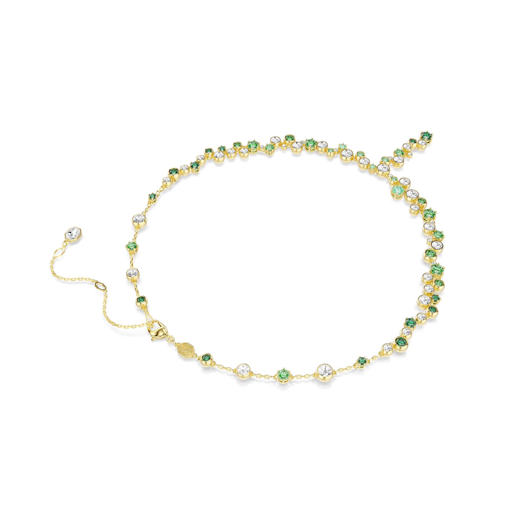 Constella Y necklace, Mixed cuts, Green, Gold-tone plated 5722474
