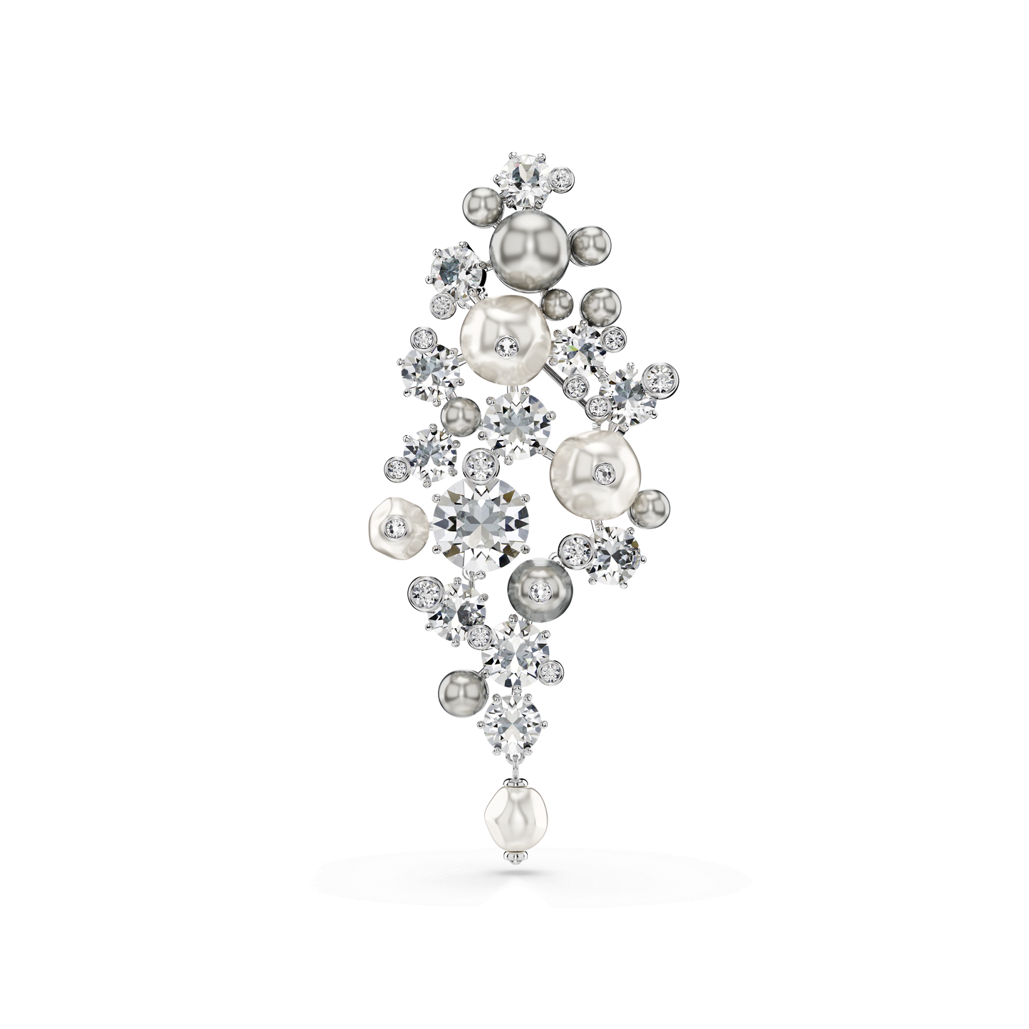 Constella brooch, Crystal pearl, Round cut, White, Rhodium plated 5722516