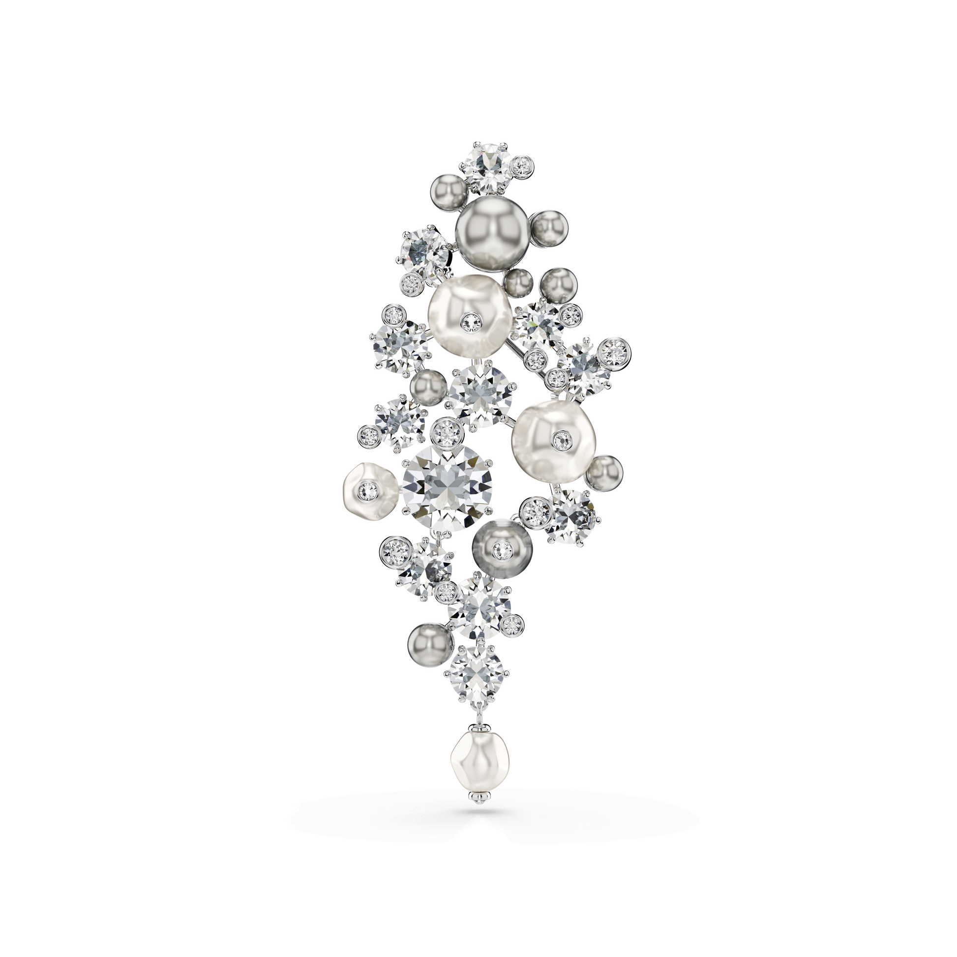 Constella brooch, Crystal pearl, Round cut, White, Rhodium plated 5722516