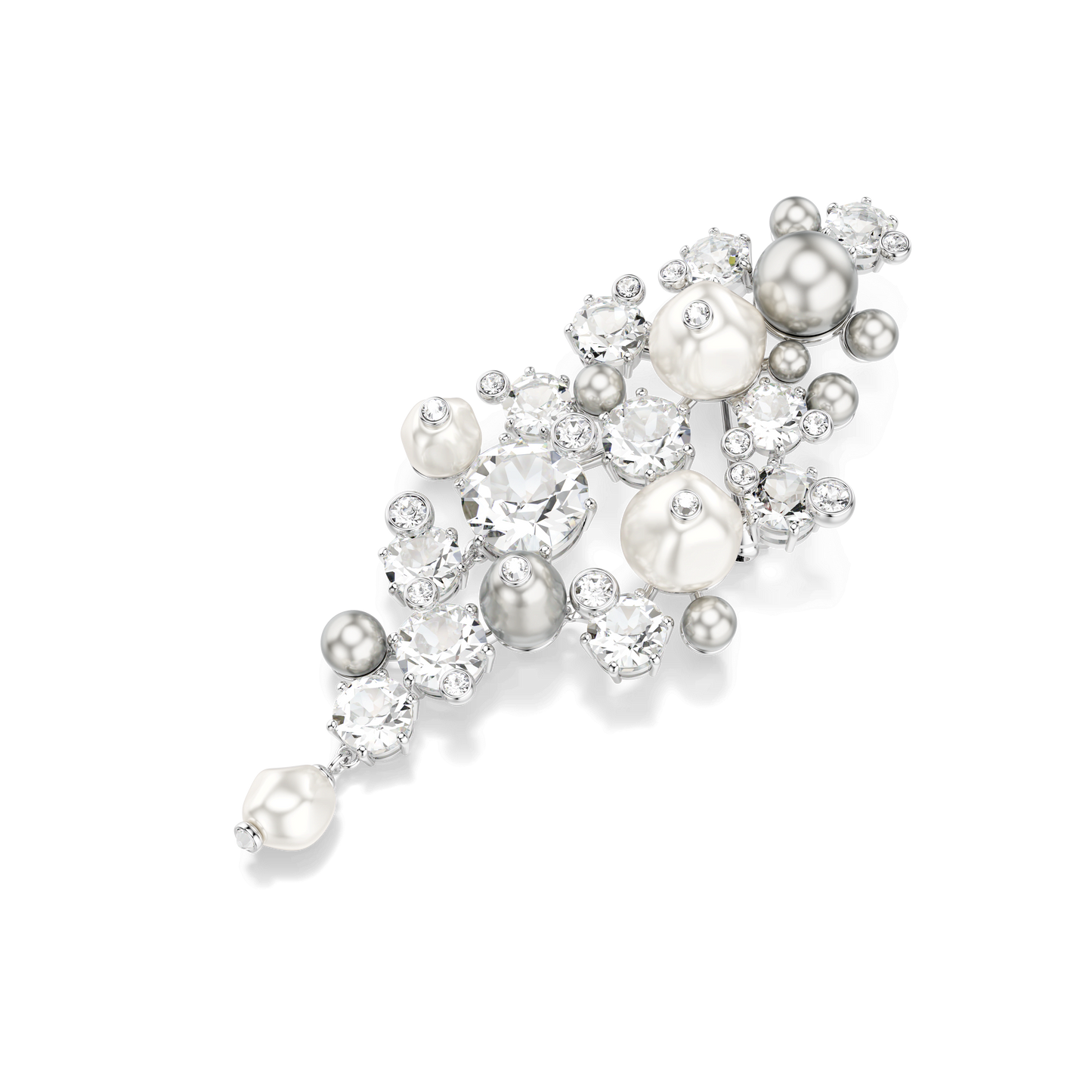Constella brooch, Crystal pearl, Round cut, White, Rhodium plated 5722516