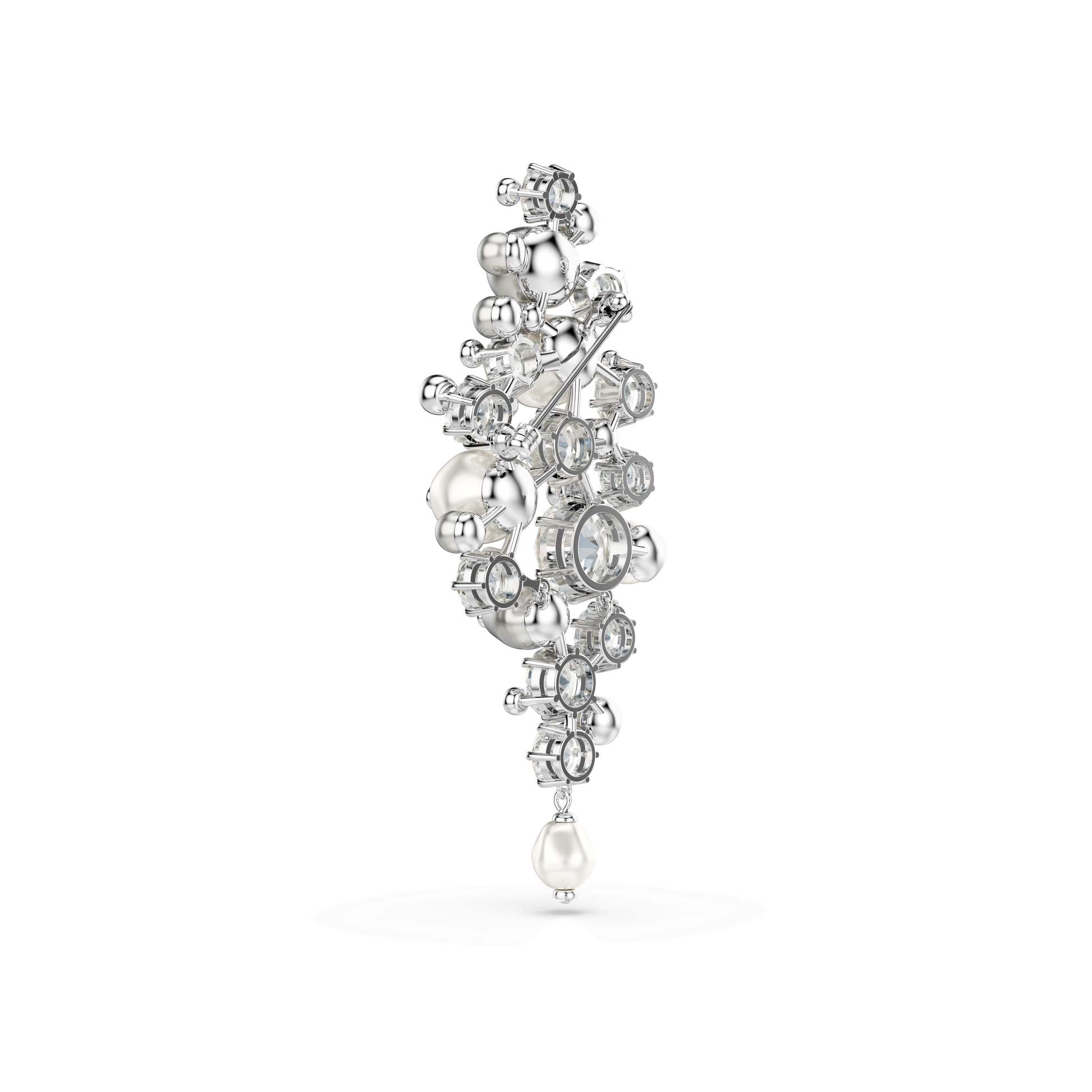 Constella brooch, Crystal pearl, Round cut, White, Rhodium plated 5722516