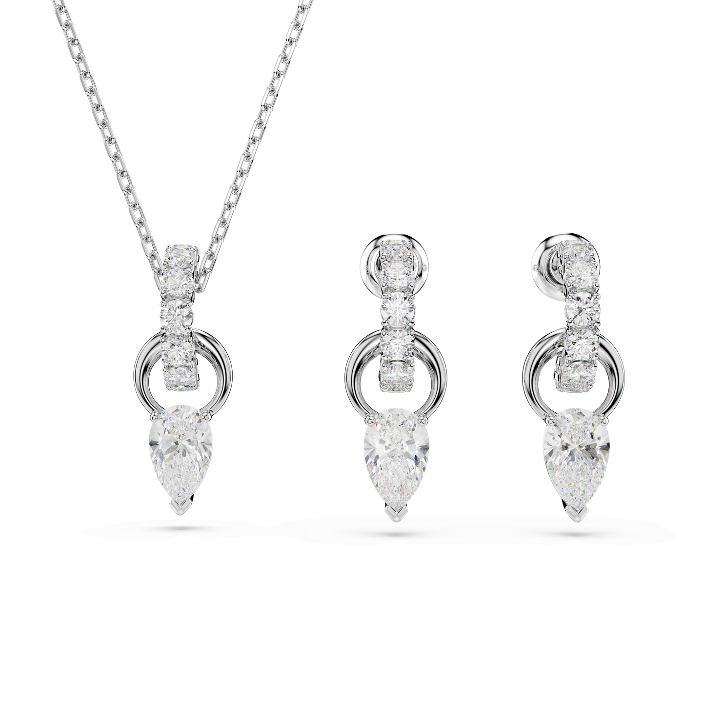 Mesmera set, Pear cut, Round cut, White, Rhodium plated 5723197