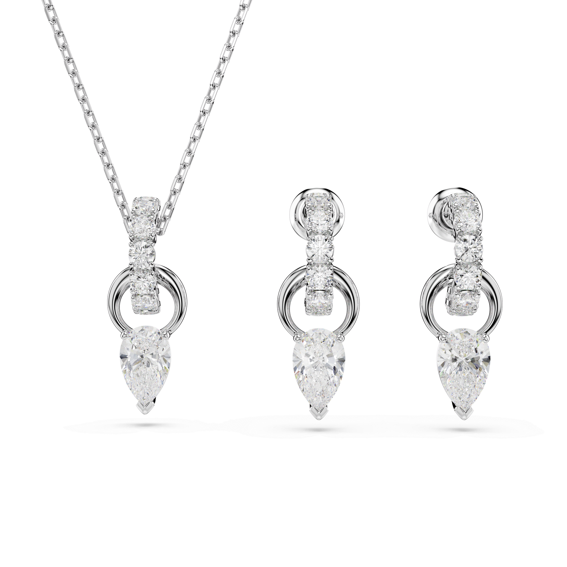Mesmera set, Pear cut, Round cut, White, Rhodium plated 5723197