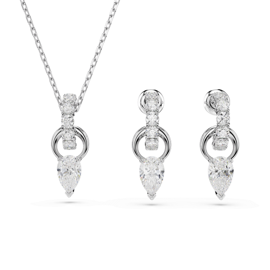 Mesmera set, Pear cut, Round cut, White, Rhodium plated 5723197