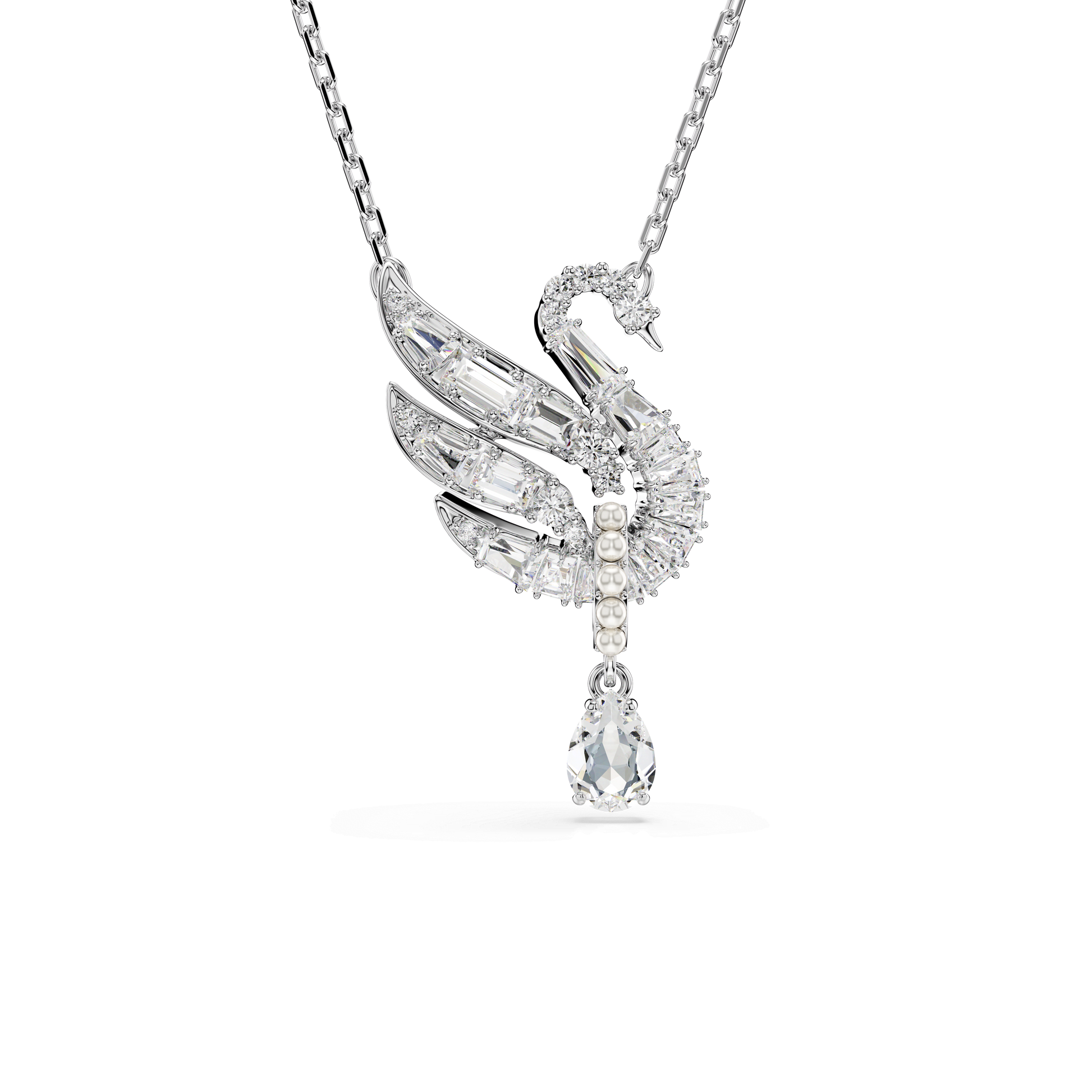 Swan pendant, Swan, White, Rhodium plated 5723387