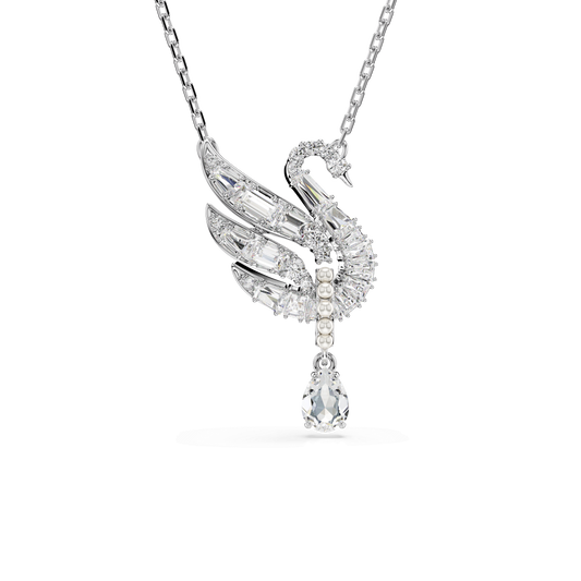 Swan pendant, Swan, White, Rhodium plated 5723387