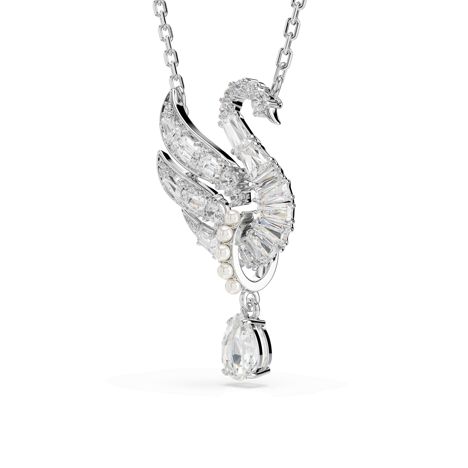 Swan pendant, Swan, White, Rhodium plated 5723387