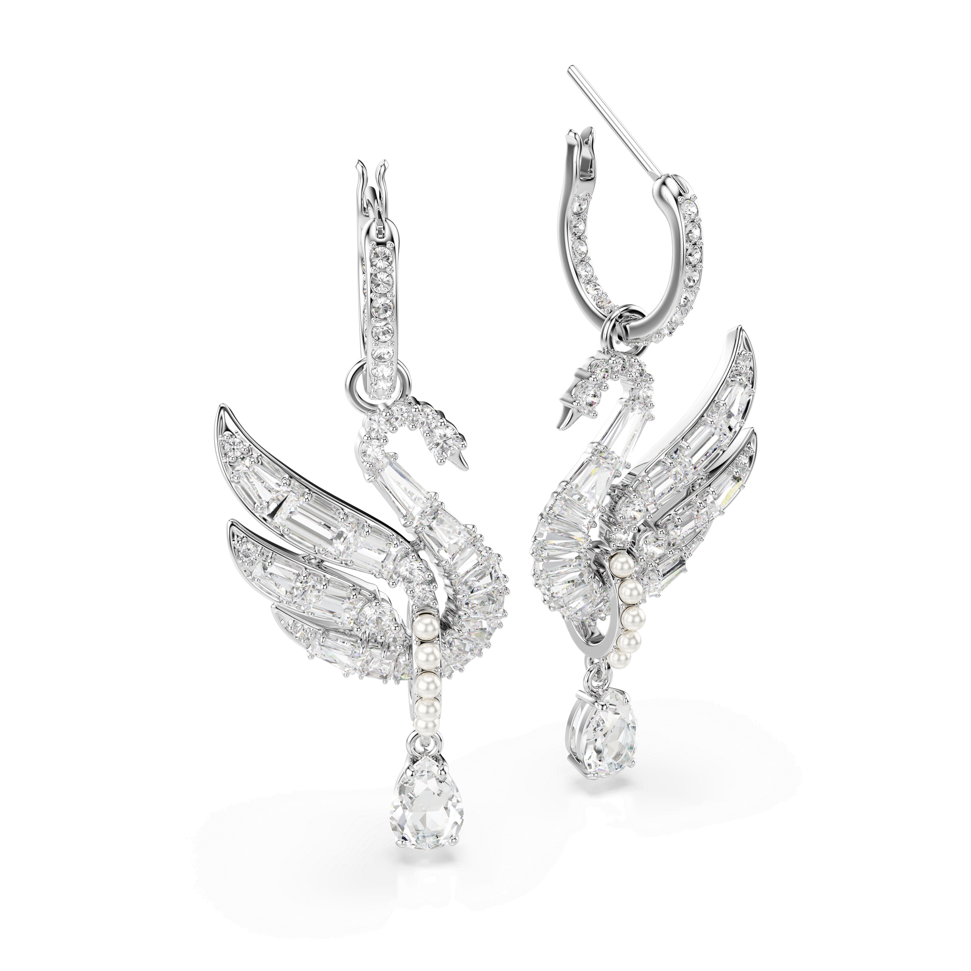 Swan earrings, Swan, White, Rhodium plated 5723388