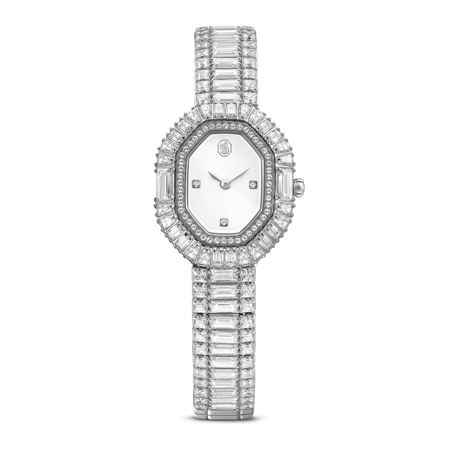 Matrix pearl bangle watch, Swiss Made, Crystal bracelet, White, Stainless steel 5724516