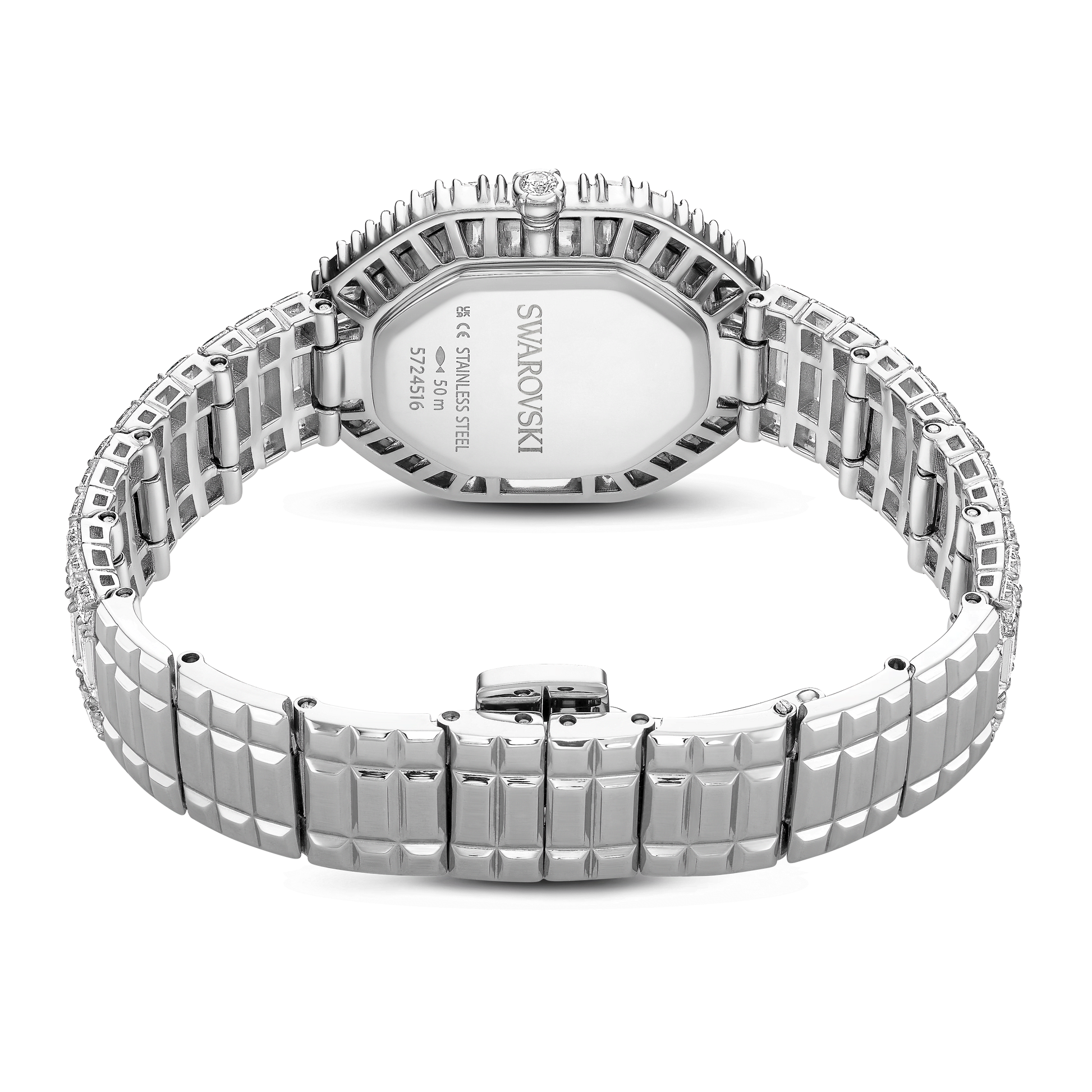 Matrix pearl bangle watch, Swiss Made, Crystal bracelet, White, Stainless steel 5724516