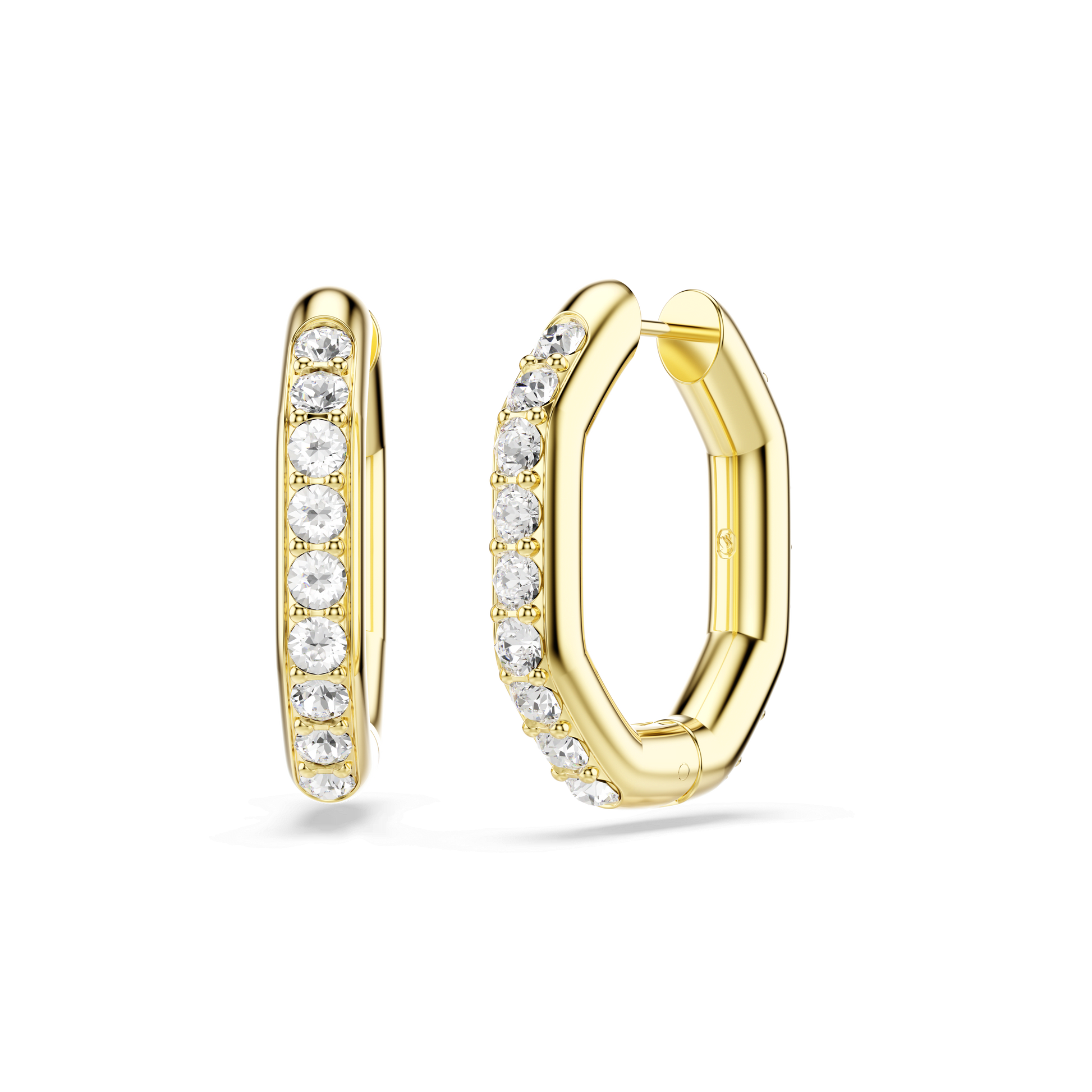 Dextera hoop earrings, Octagon shape, Round cut, Medium, White, Gold-tone plated 5724584