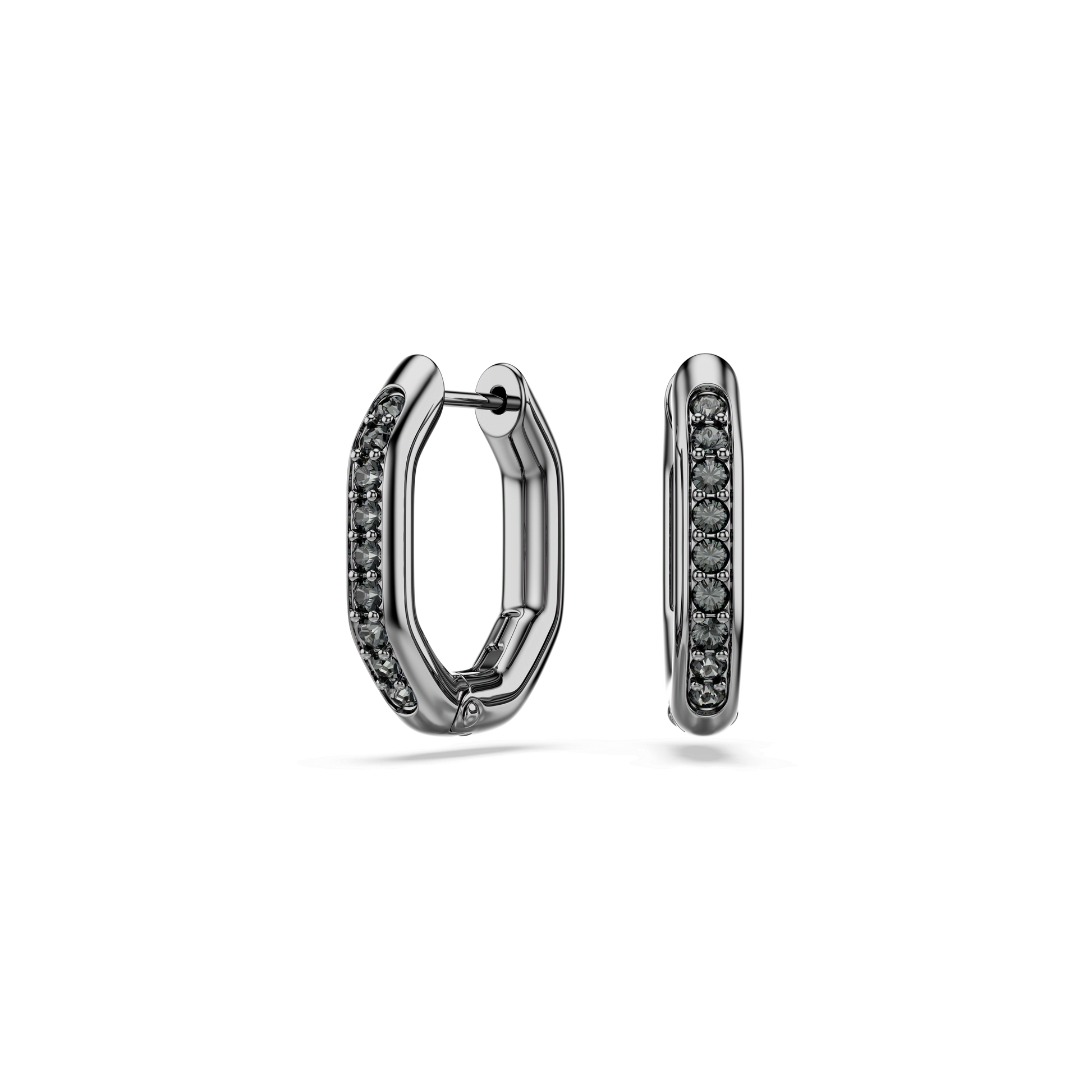 Dextera hoop earrings, Octagon shape, Round cut, Small, White, Ruthenium plated 5724586