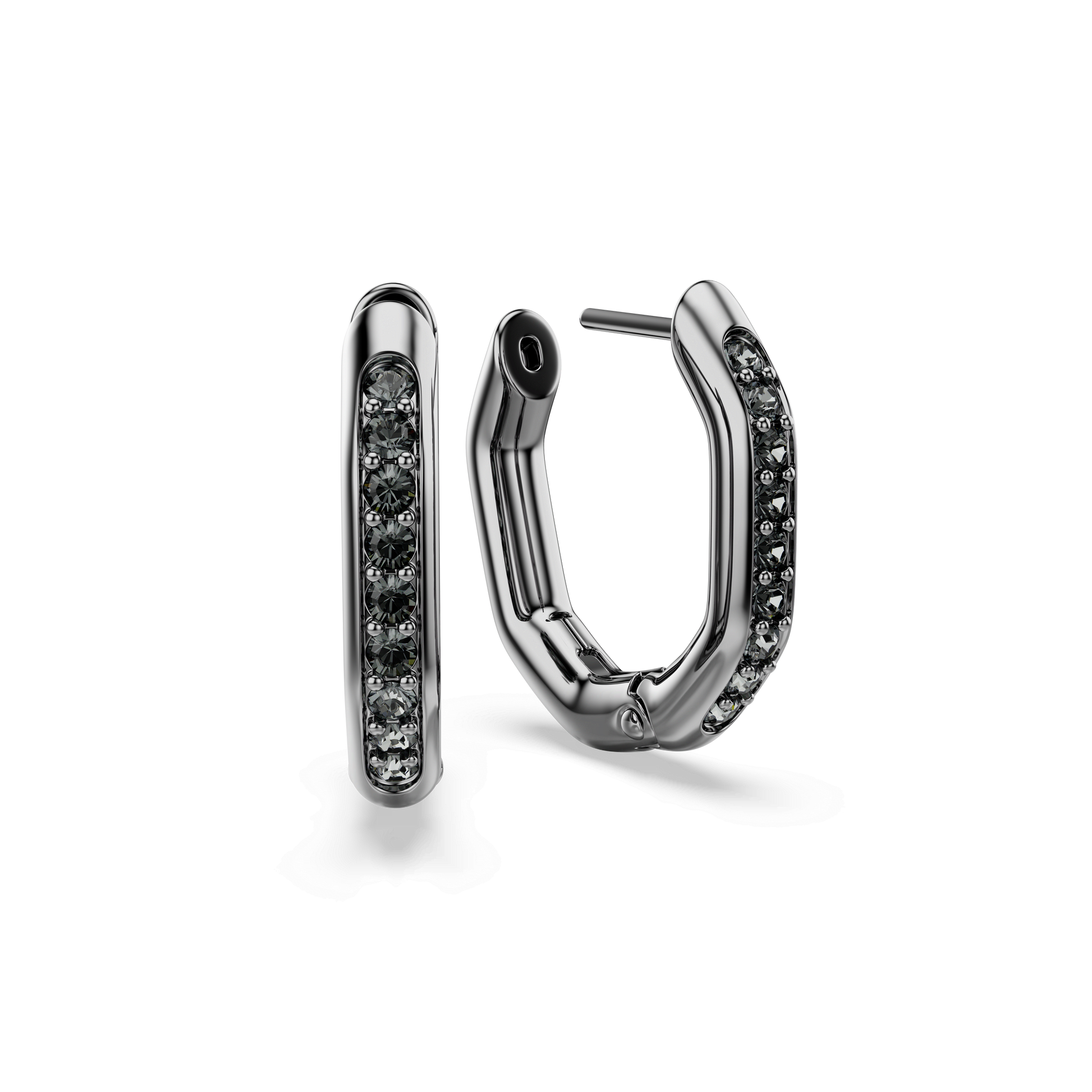 Dextera hoop earrings, Octagon shape, Round cut, Small, White, Ruthenium plated 5724586