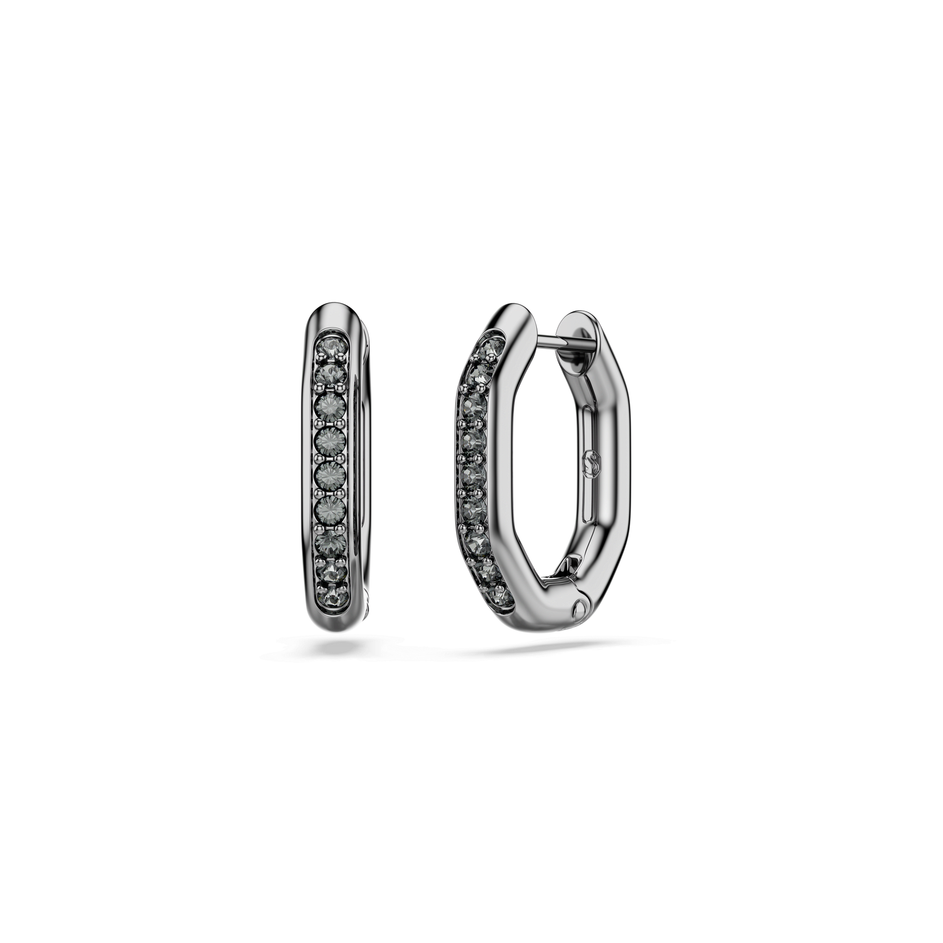 Dextera hoop earrings, Octagon shape, Round cut, Small, White, Ruthenium plated 5724586