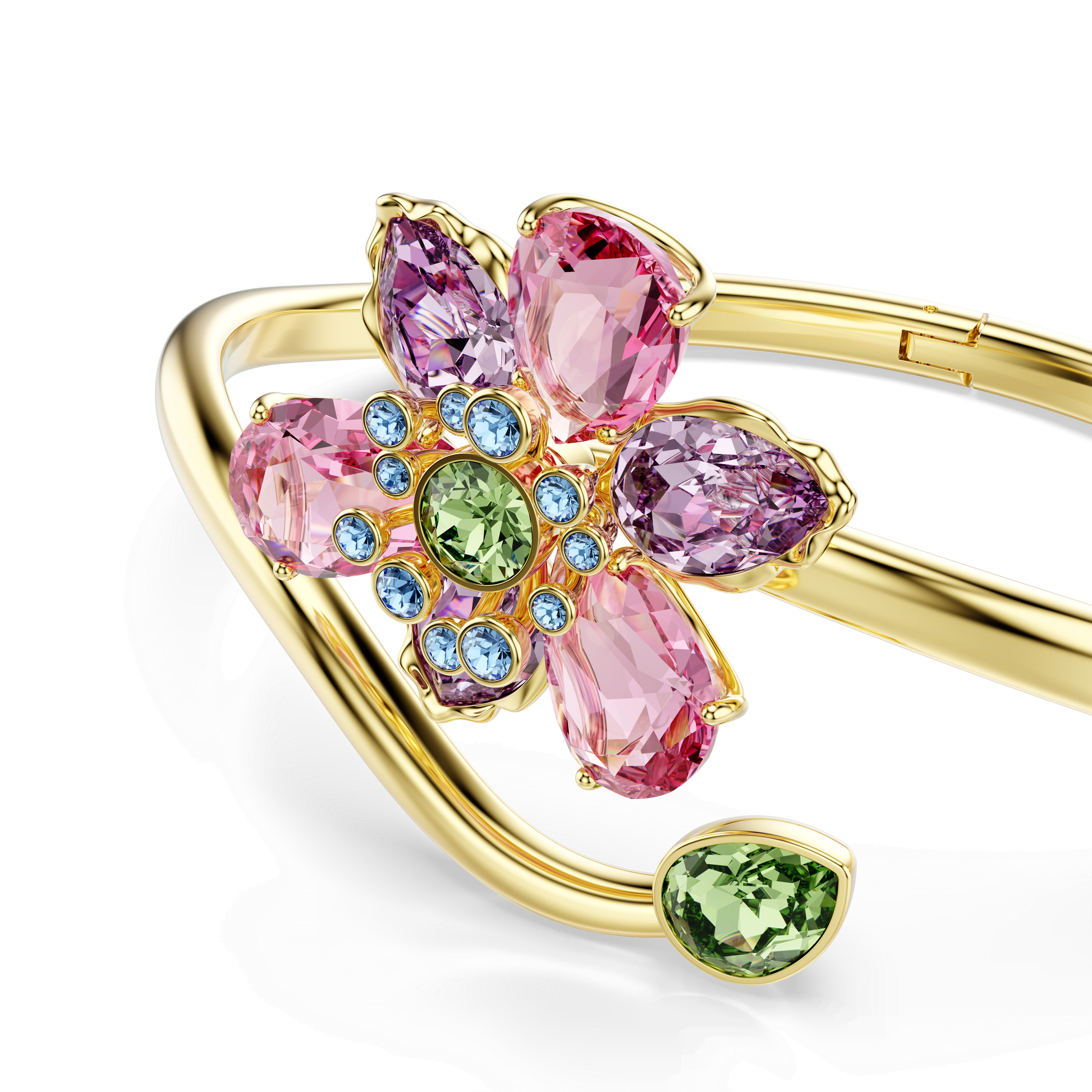 Bangle, Mixed cuts, Flower, Multicolored, Gold-tone plated 5724740