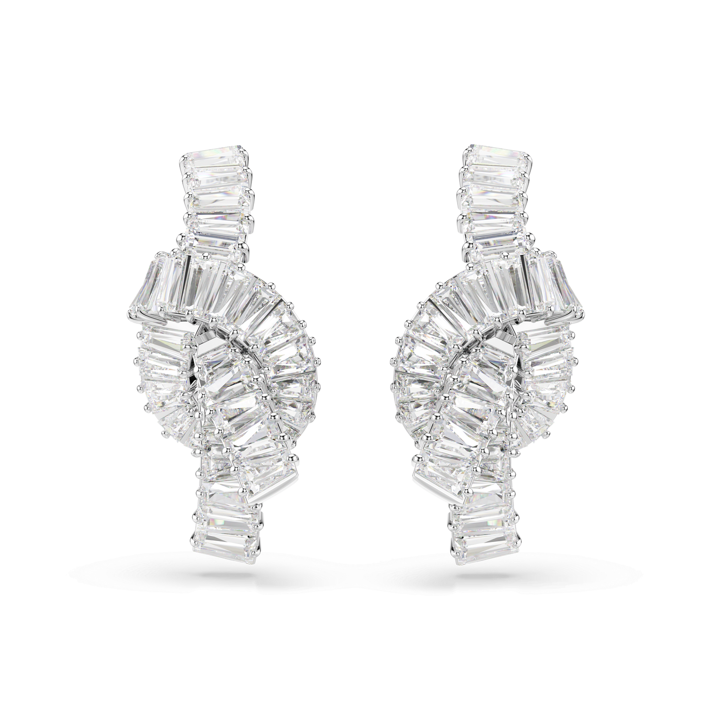 Matrix earrings, Baguette cut, Knot, White, Rhodium plated 5727040