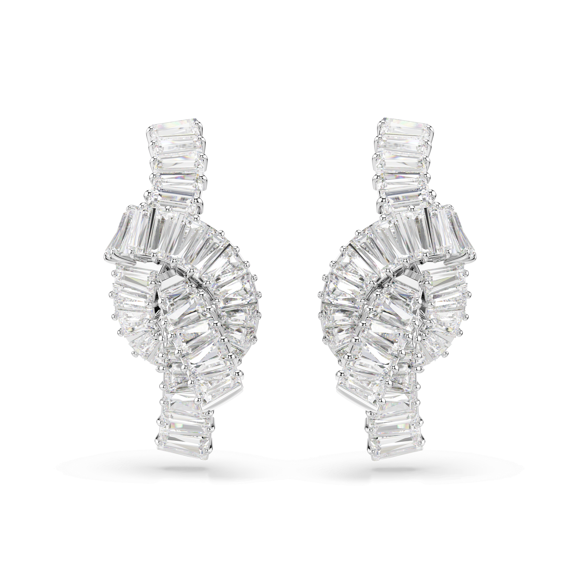 Matrix earrings, Baguette cut, Knot, White, Rhodium plated 5727040