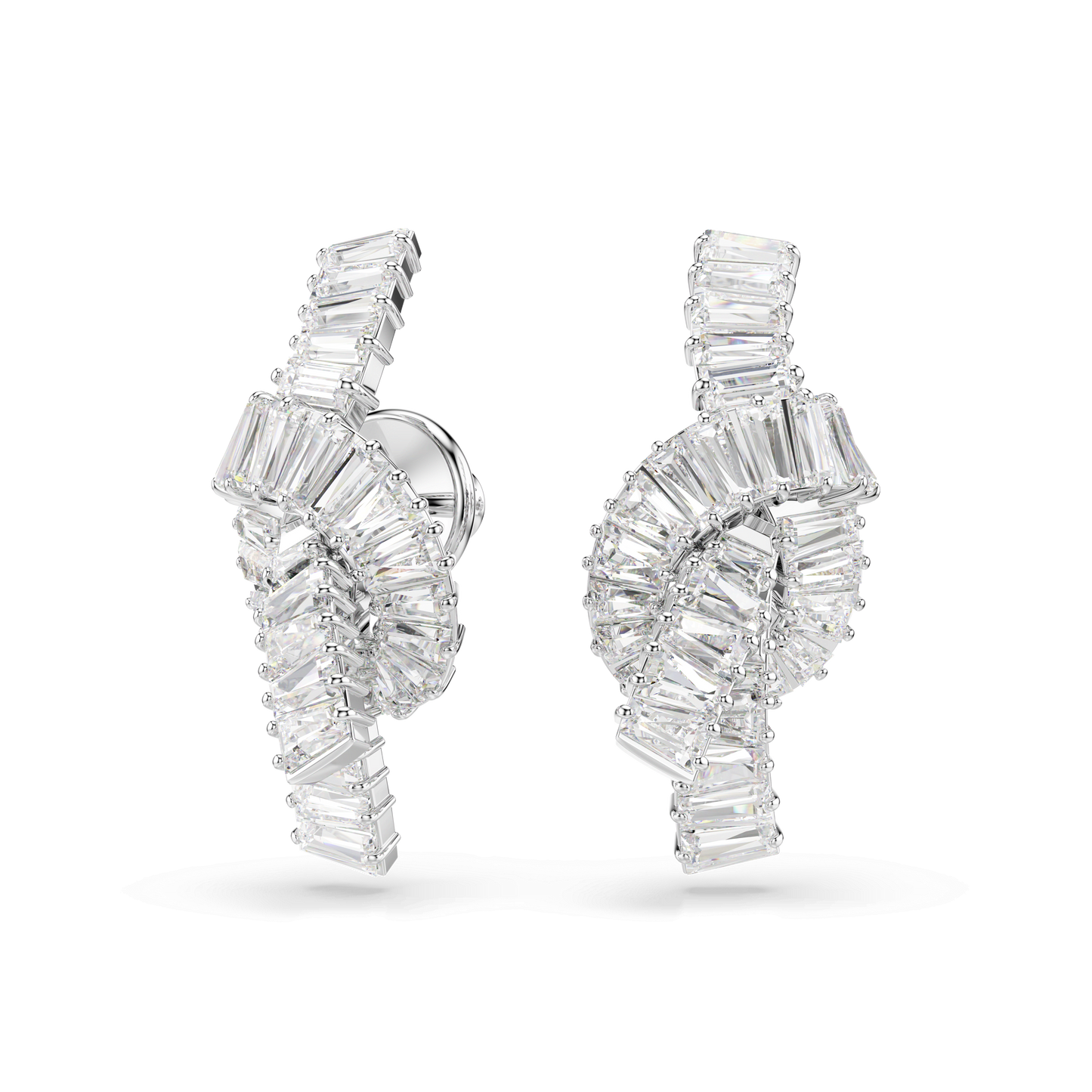 Matrix earrings, Baguette cut, Knot, White, Rhodium plated 5727040