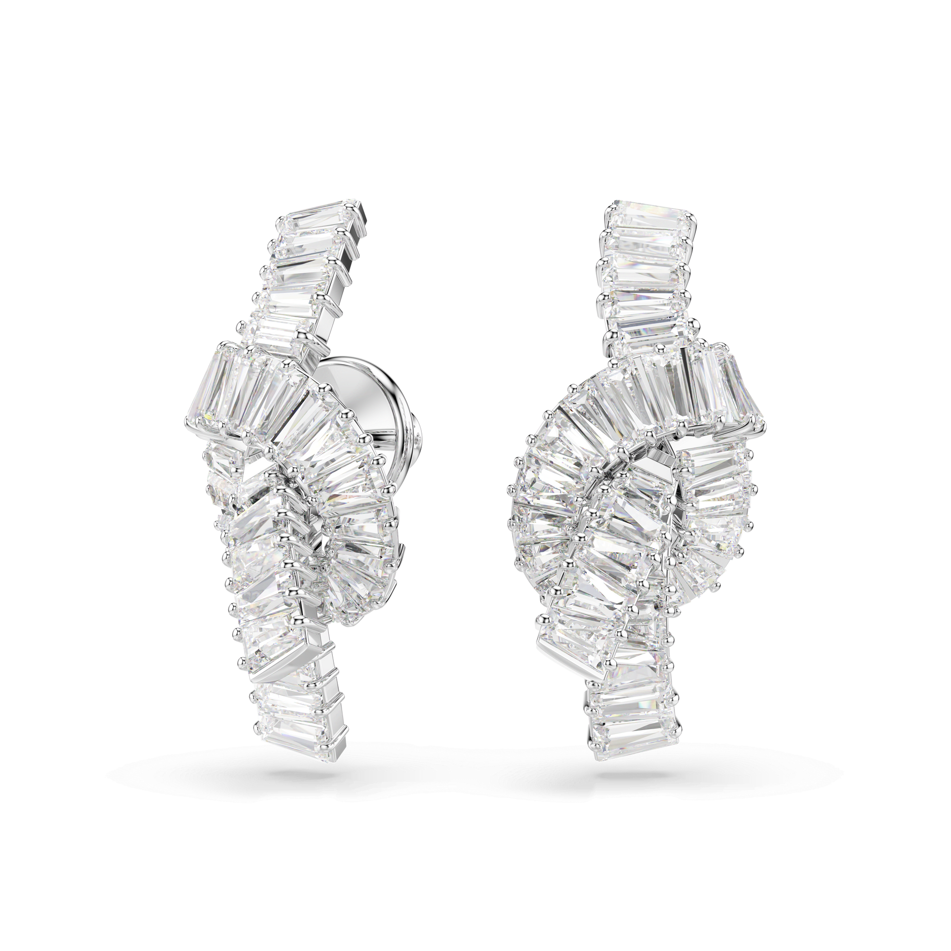 Matrix earrings, Baguette cut, Knot, White, Rhodium plated 5727040