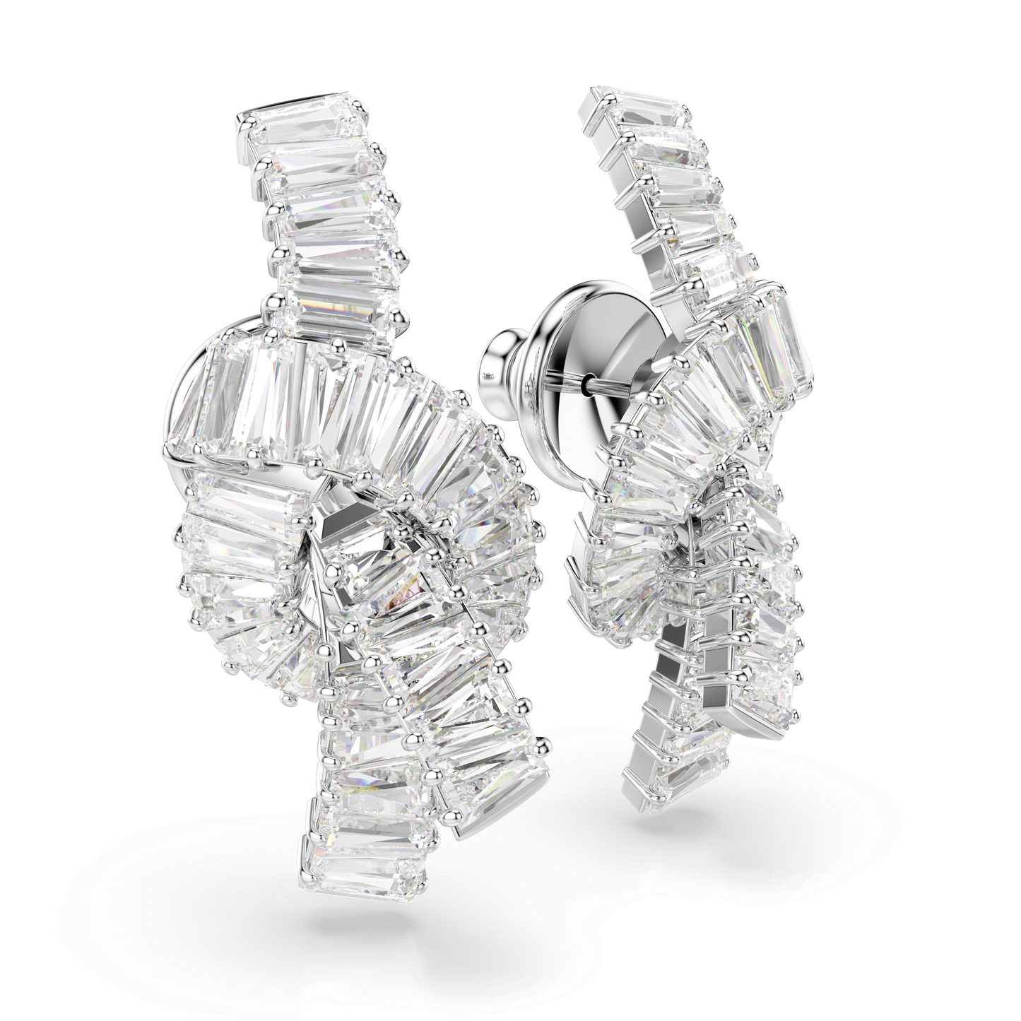 Matrix earrings, Baguette cut, Knot, White, Rhodium plated 5727040