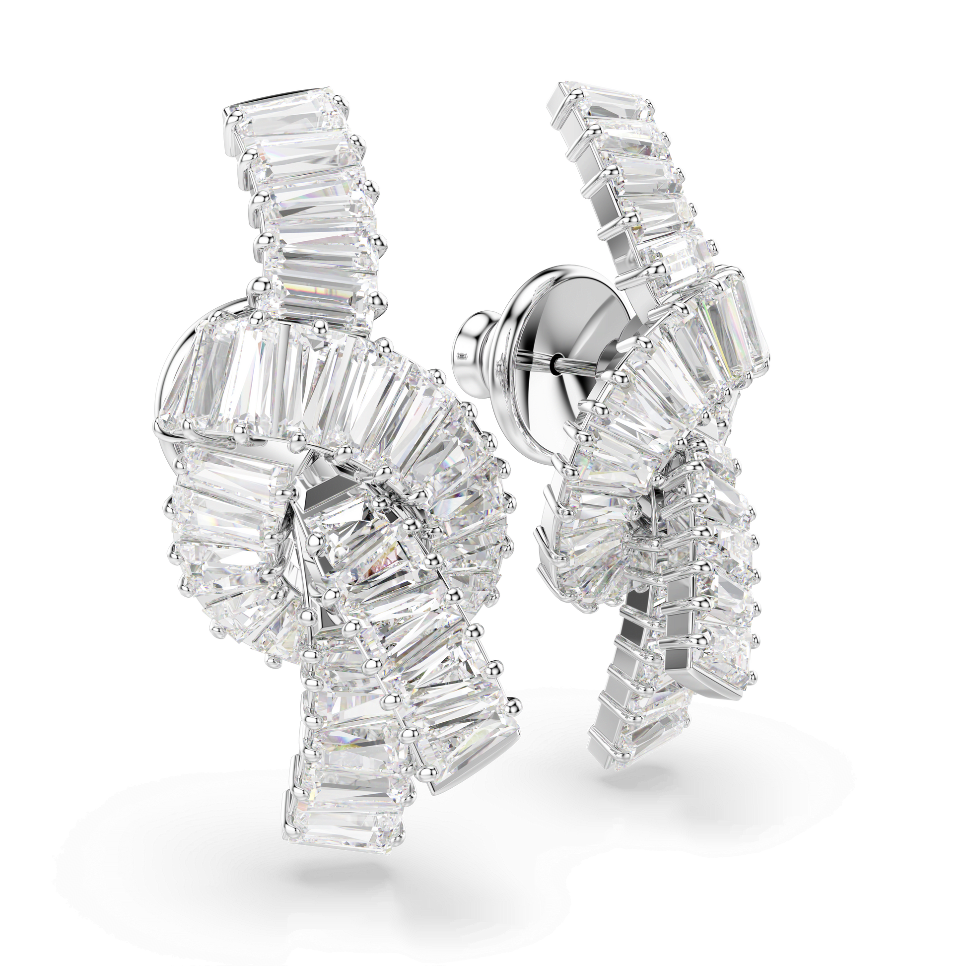Matrix earrings, Baguette cut, Knot, White, Rhodium plated 5727040