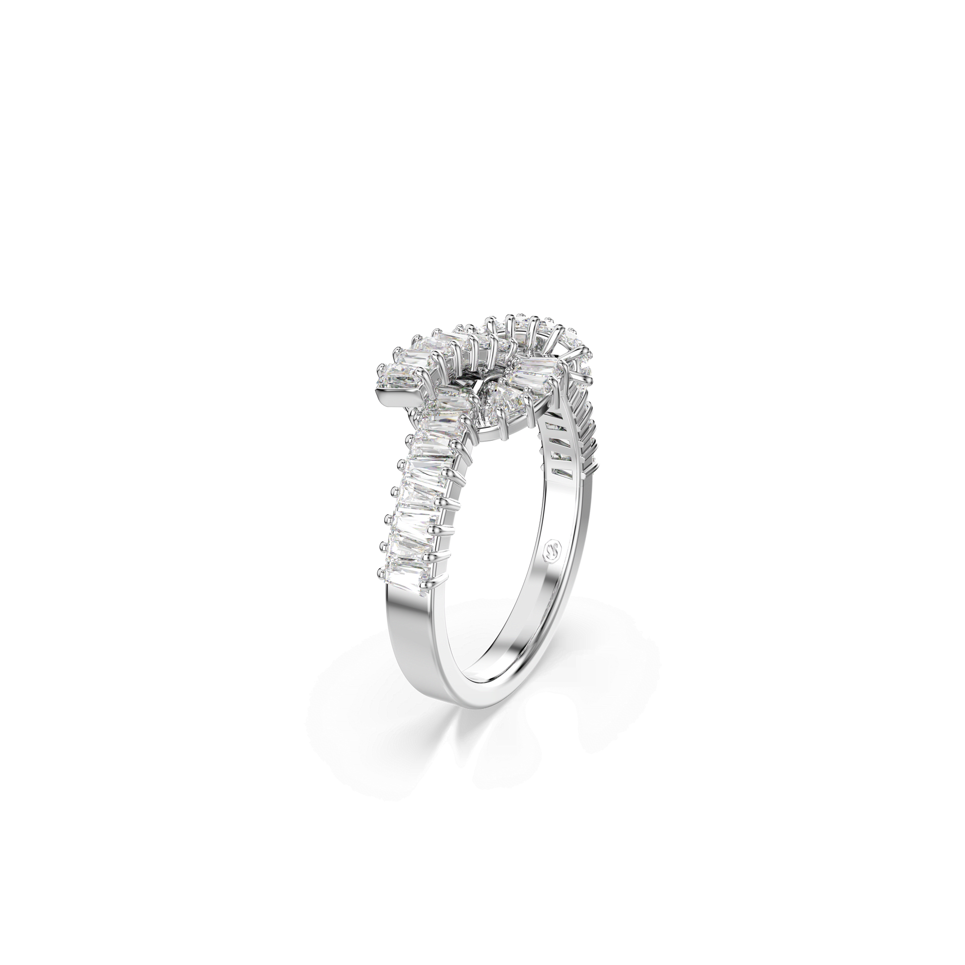 Matrix ring, Baguette cut, Knot, White, Rhodium plated 5727122