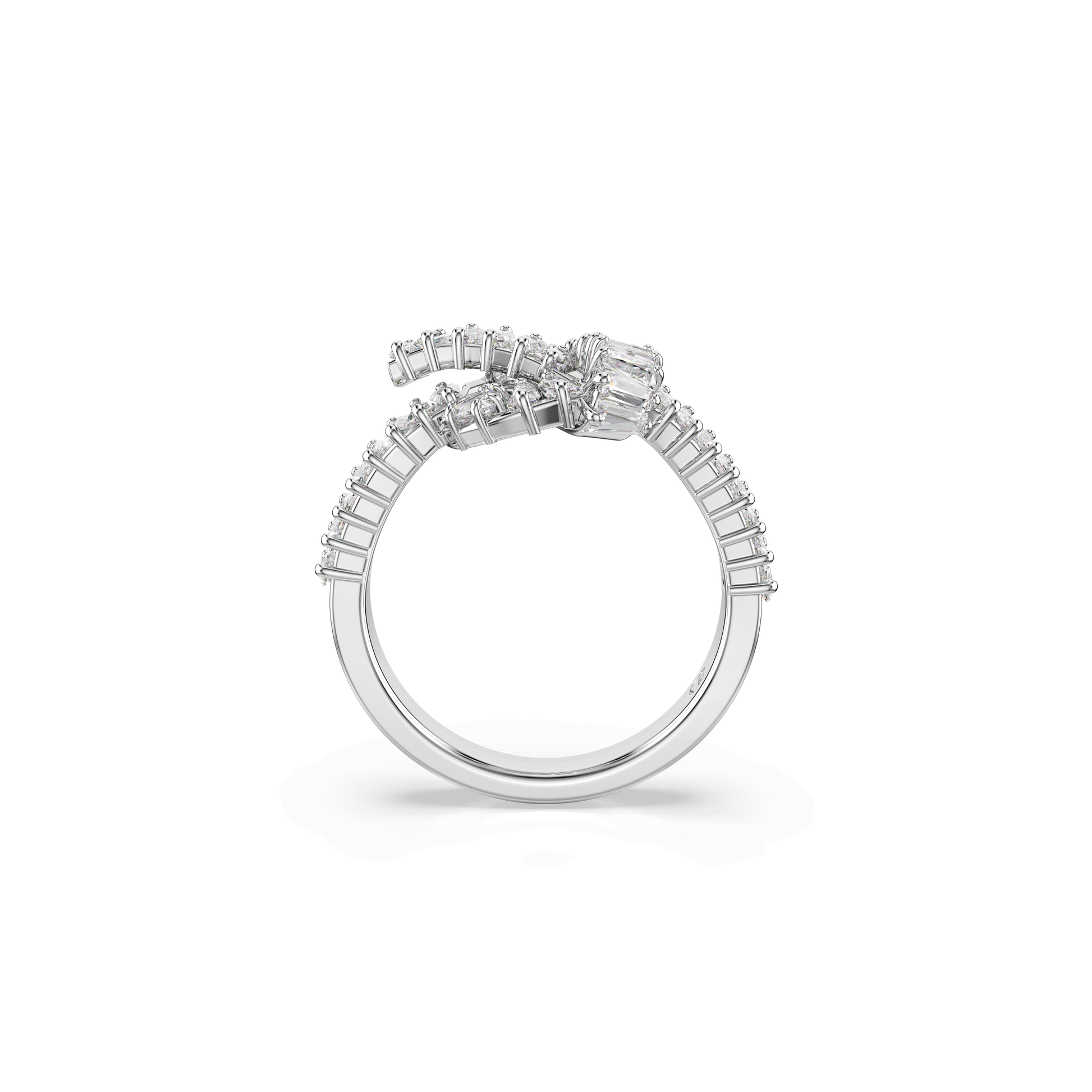 Matrix ring, Baguette cut, Knot, White, Rhodium plated 5727122