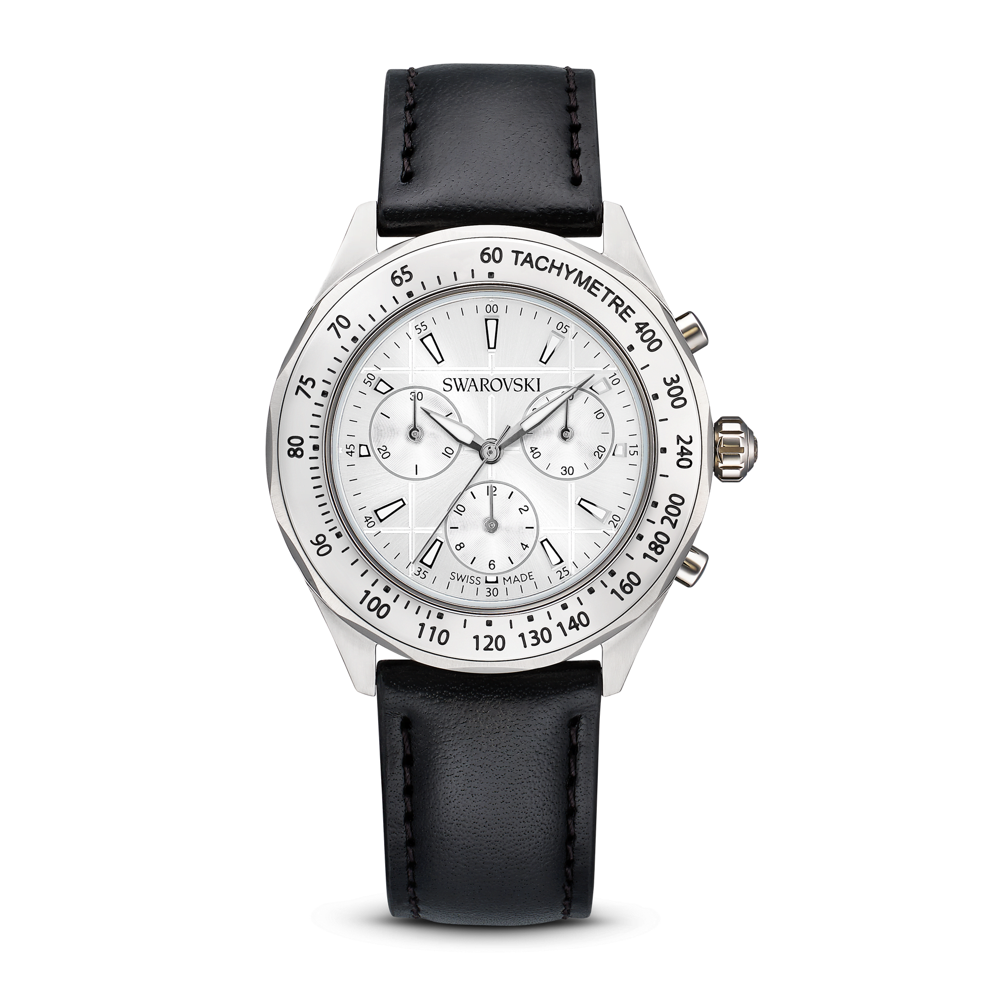 Dextera tachymetre watch, Swiss Made, Leather strap, Silver tone, Stainless steel 5728378