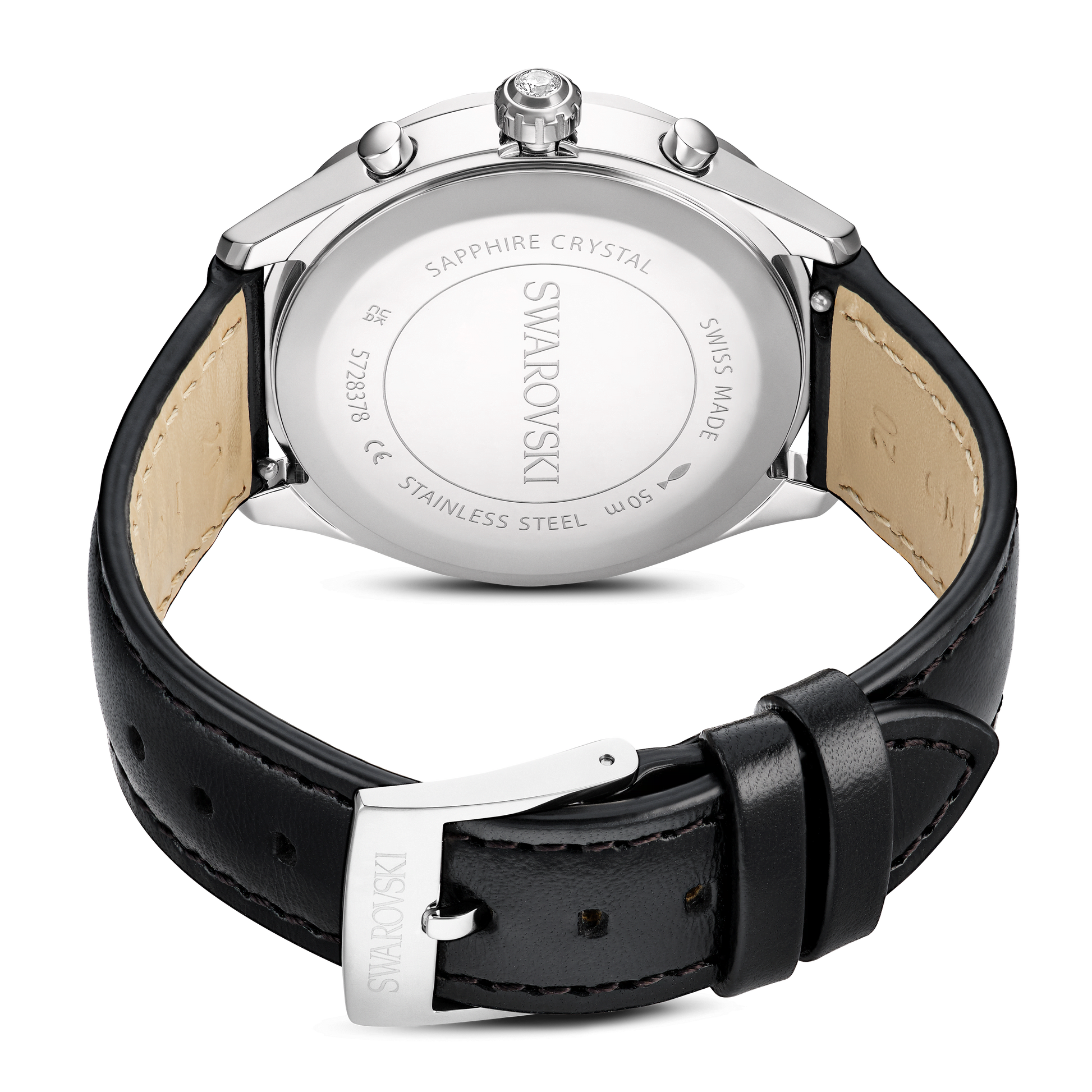 Dextera tachymetre watch, Swiss Made, Leather strap, Silver tone, Stainless steel 5728378