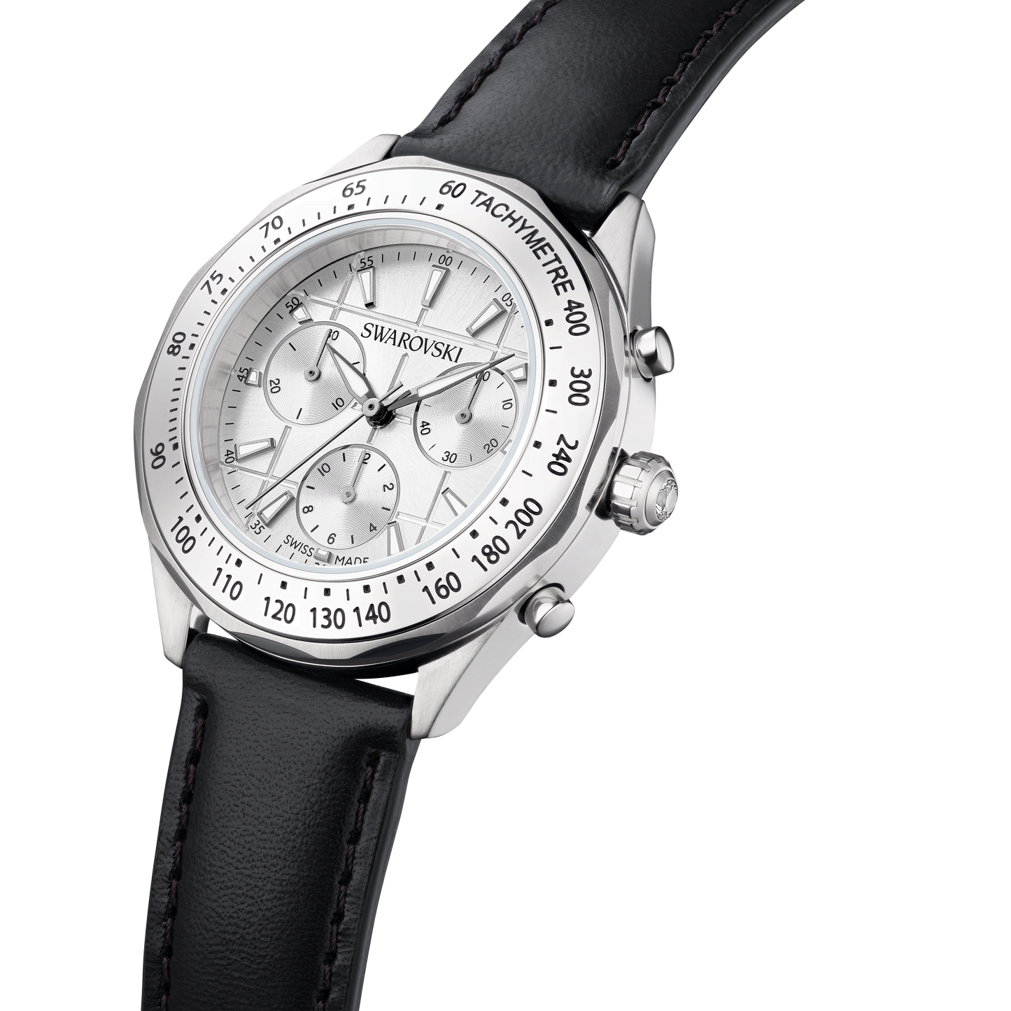 Dextera tachymetre watch, Swiss Made, Leather strap, Silver tone, Stainless steel 5728378