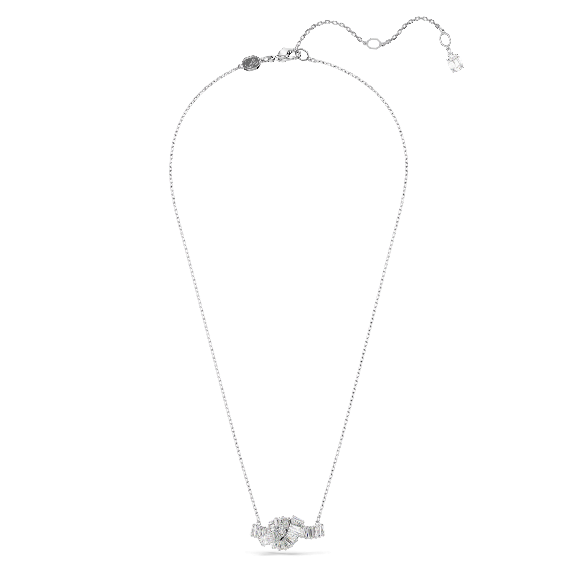Matrix pendant, Baguette cut, Knot, White, Rhodium plated 5728553