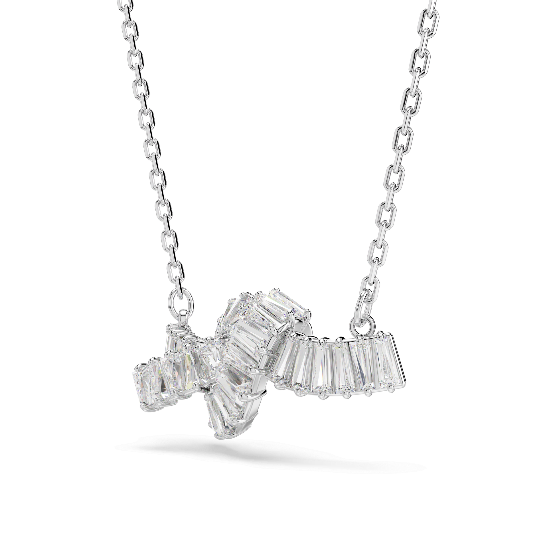 Matrix pendant, Baguette cut, Knot, White, Rhodium plated 5728553